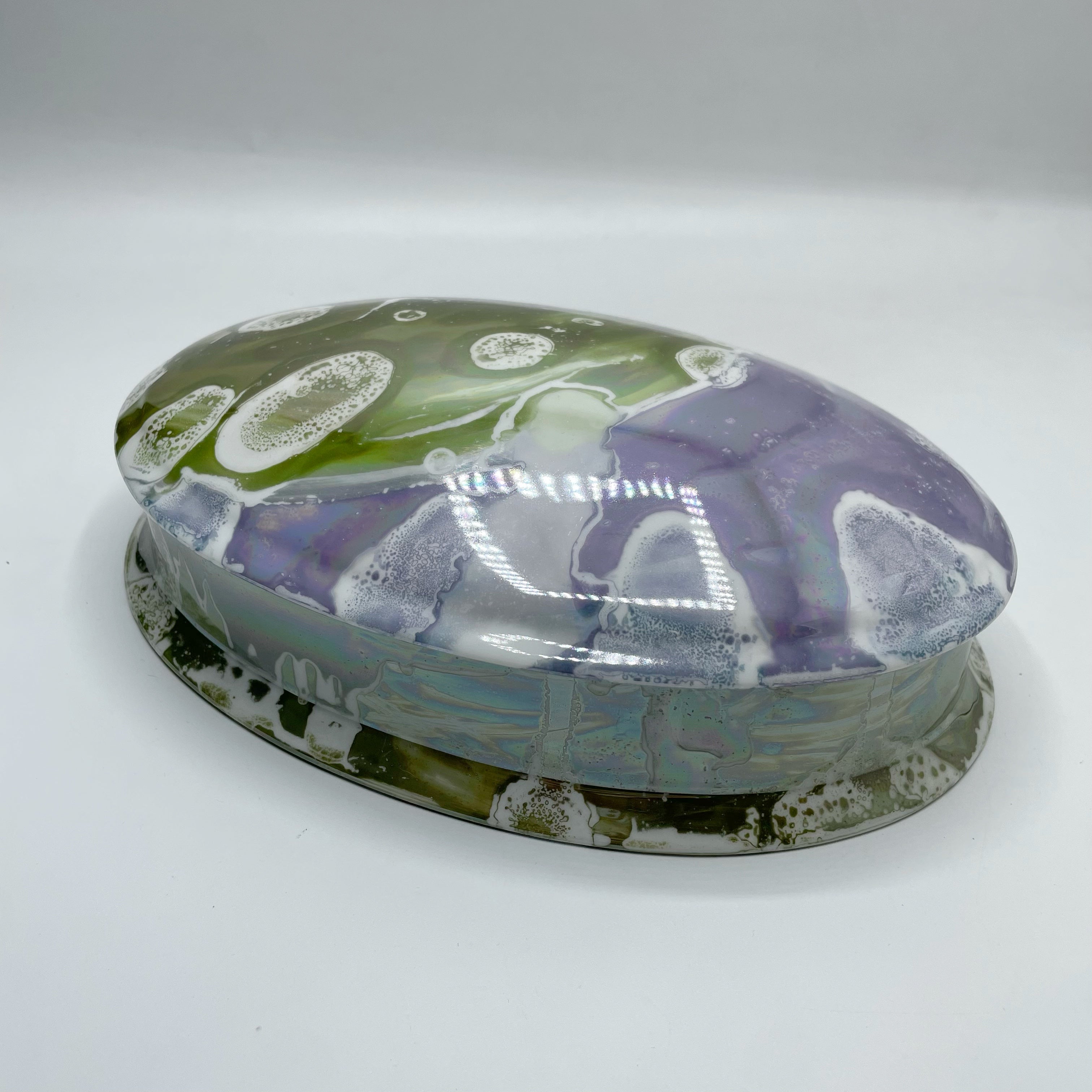 Portagioie Ovale, Porcellana dipinta a mano - Verde e Azzurro