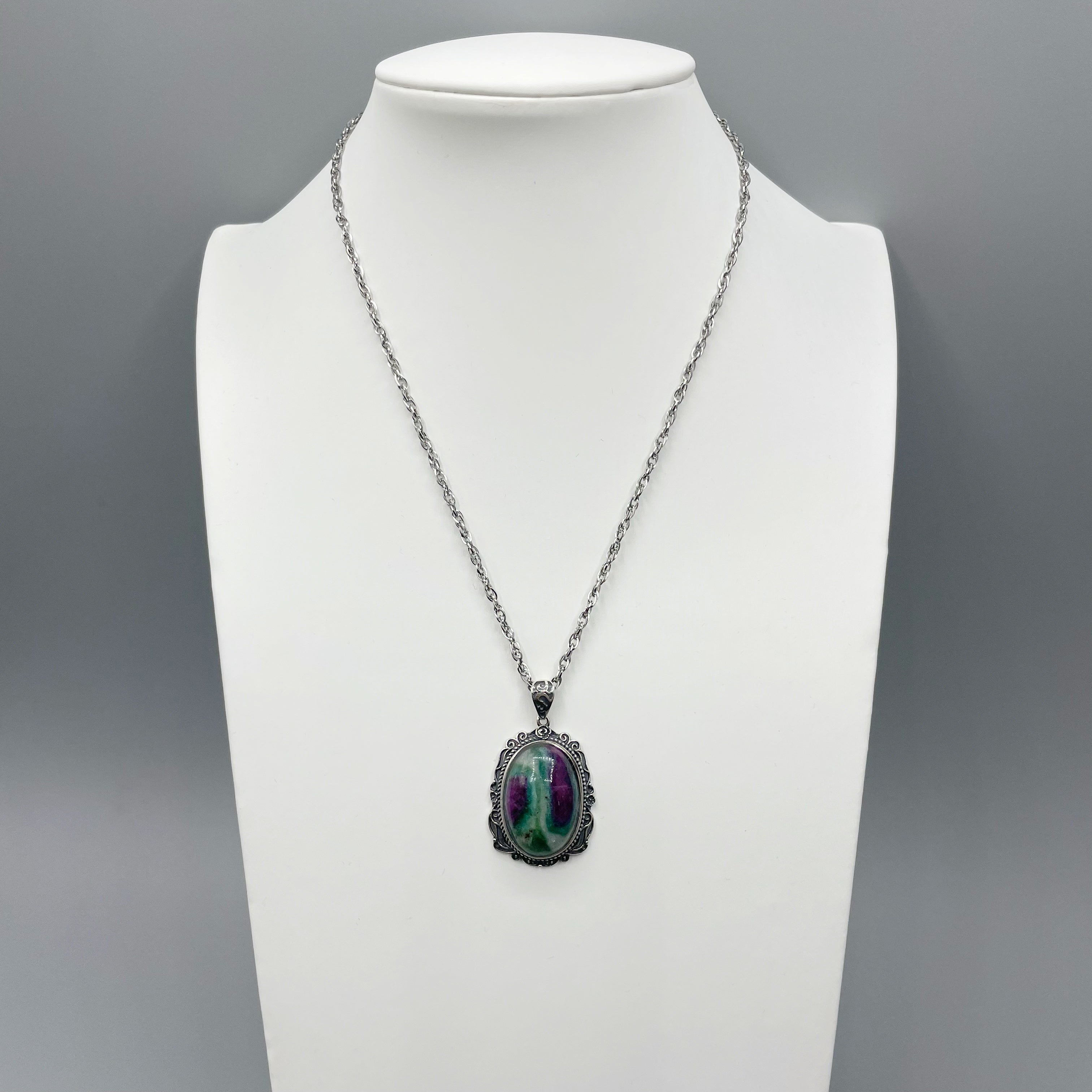 Ciondolo Rubino Fuchsite Ovale - Argento 925