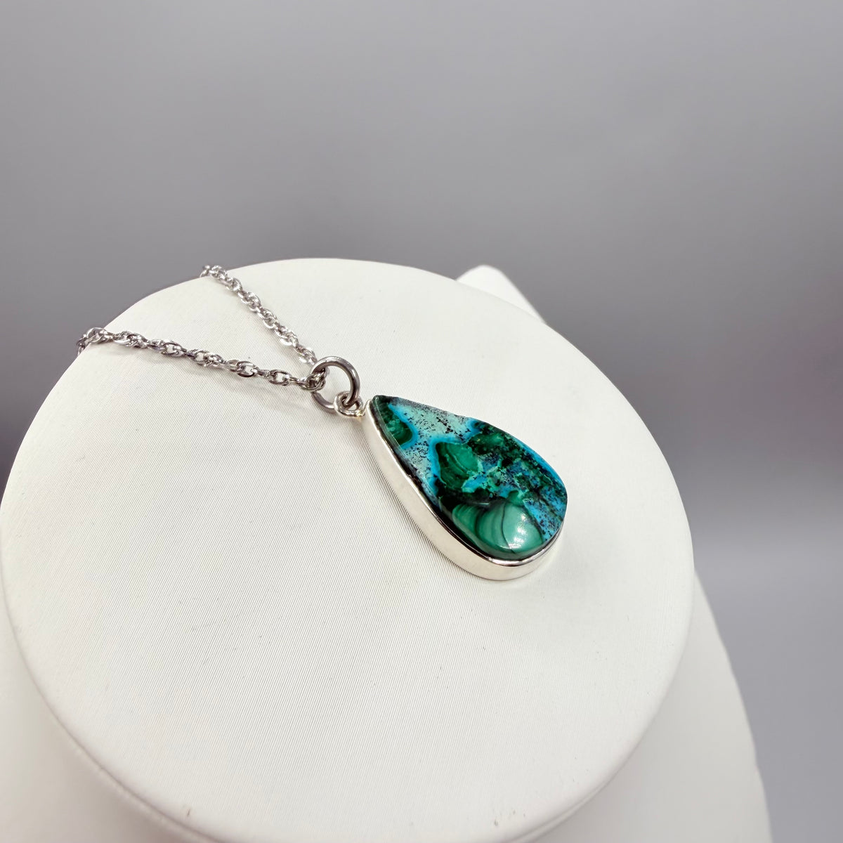 Ciondolo Malachite e Crisocolla Argento 925 - Goccia piccola