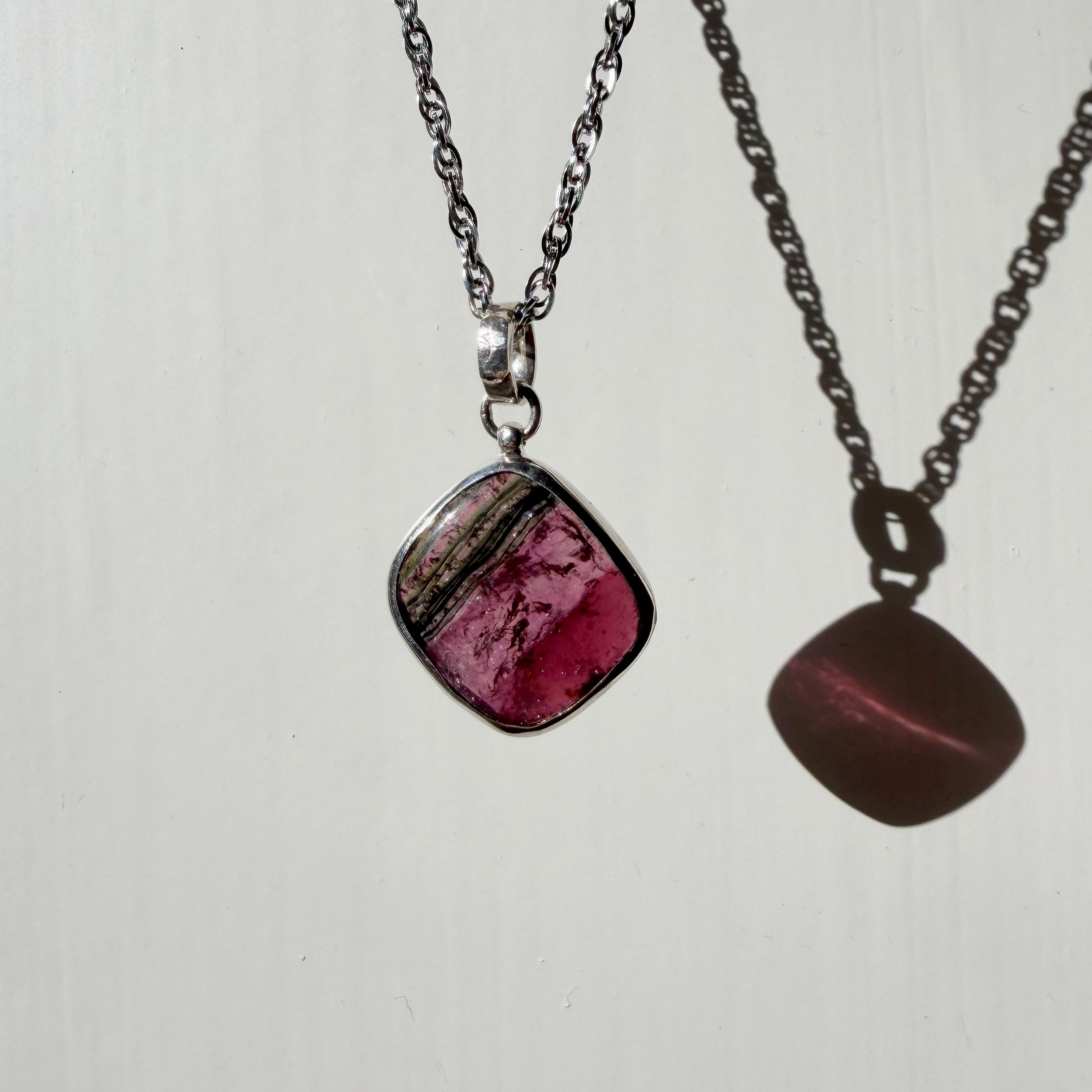 Ciondolo Tormalina Rosa Watermelon Rombo - Argento 925