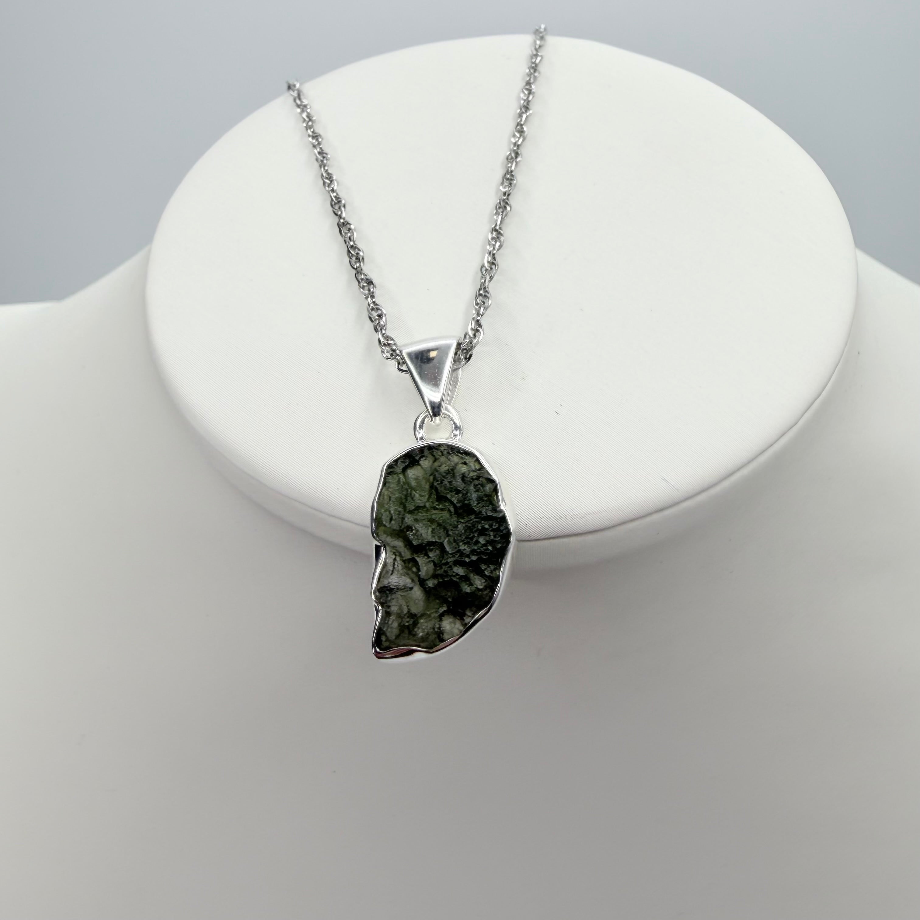 Ciondolo Moldavite Grezza - Argento 925