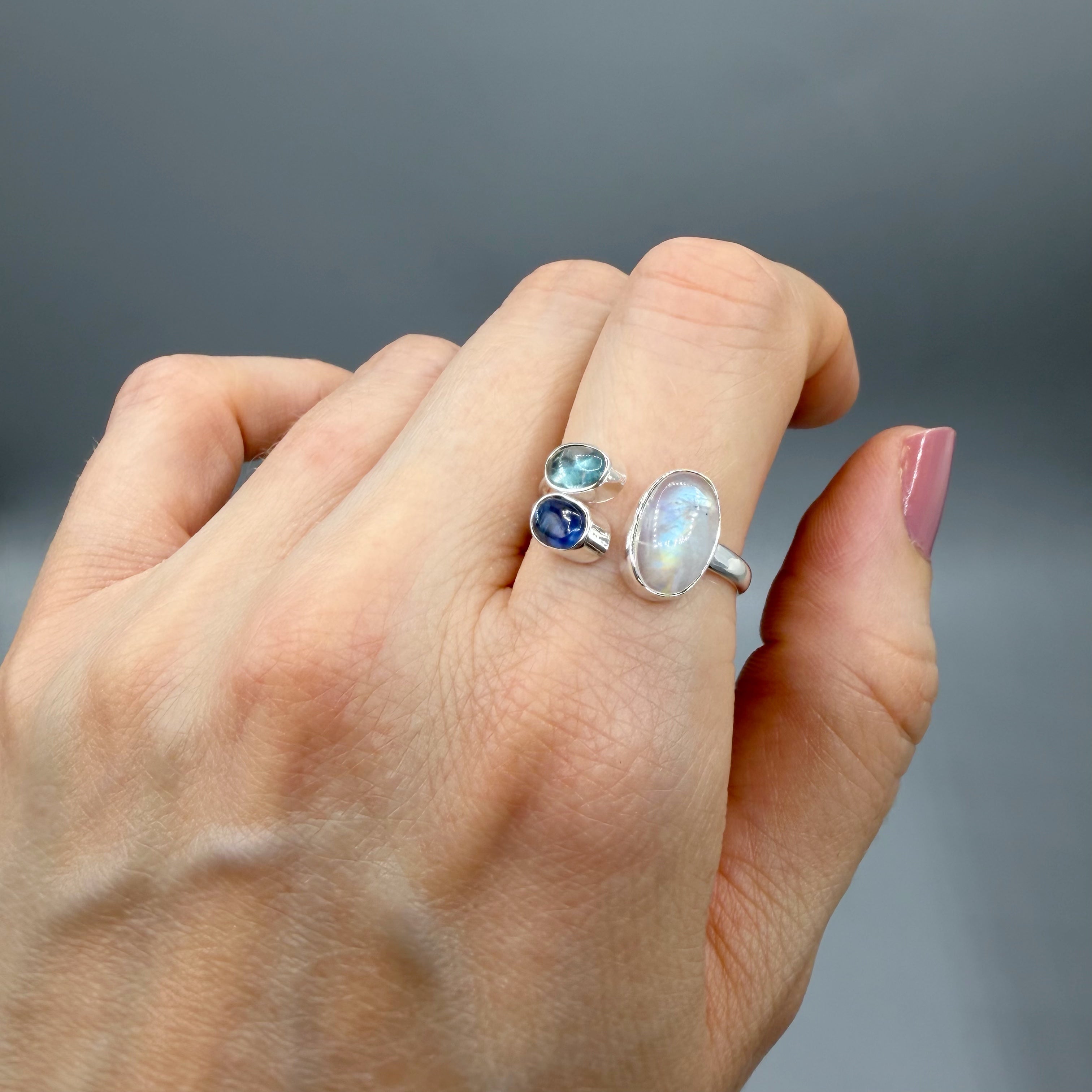 Anello Acquamarina, Cianite, Labradorite - Argento 925