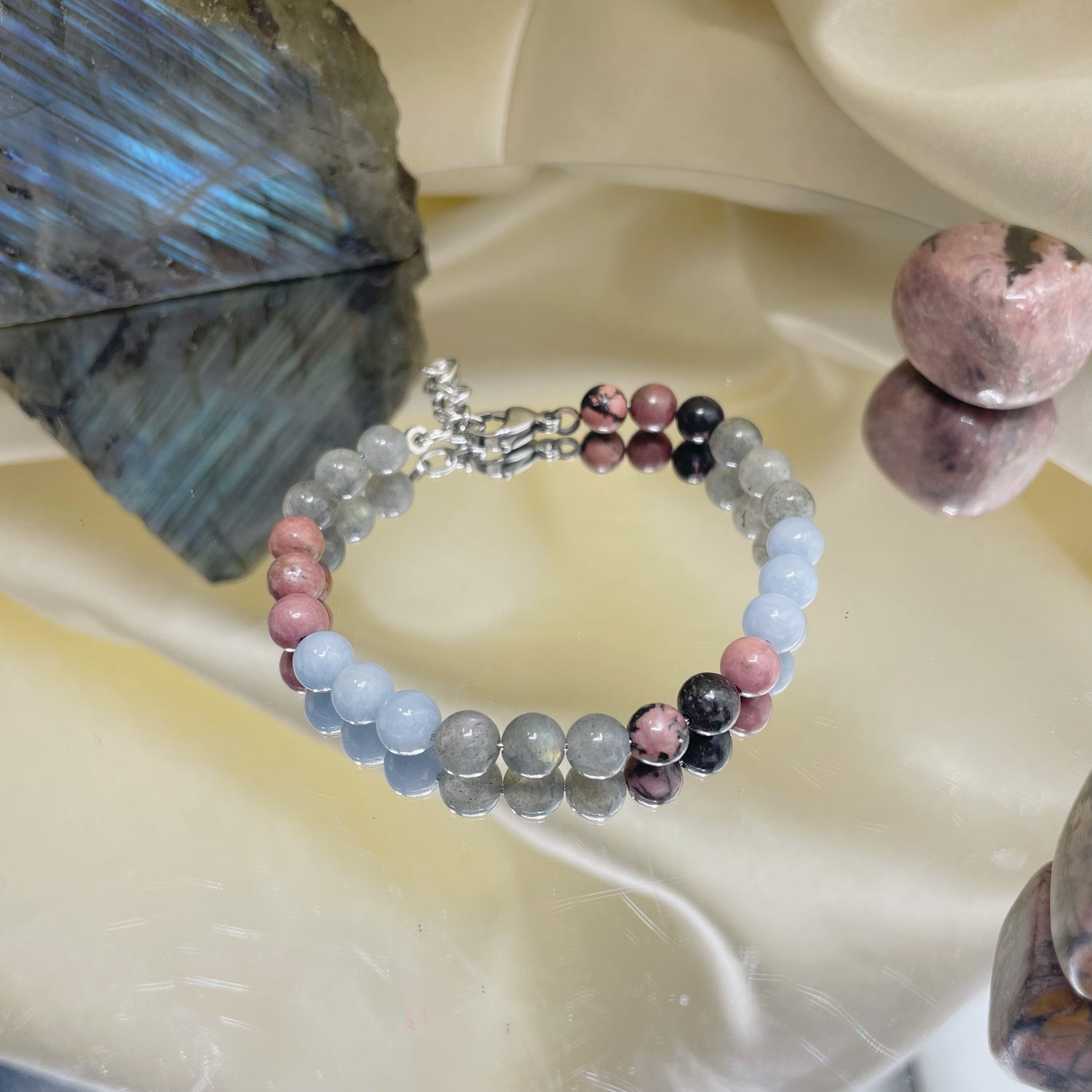 Bracciale "Se vuoi puoi" - Angelite, Labradorite, Rodonite - LIMITED EDITION