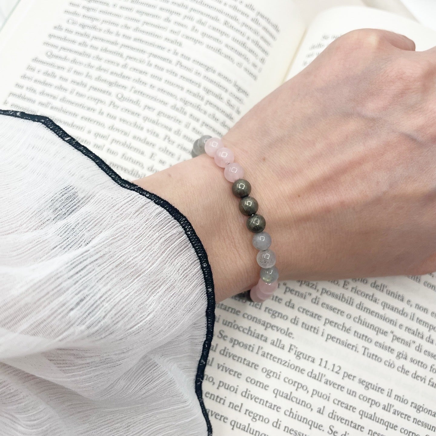 Bracciale Abbondanza Plus (Pirite, Labradorite, Quarzo Rosa)