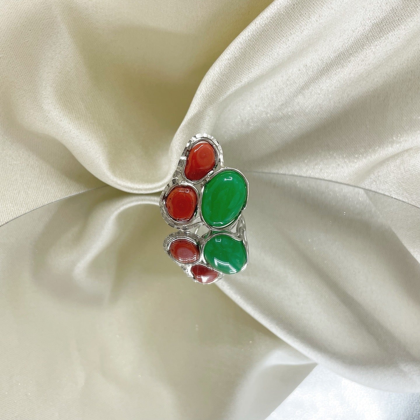 Anello Giada e Corallo - Argento 925