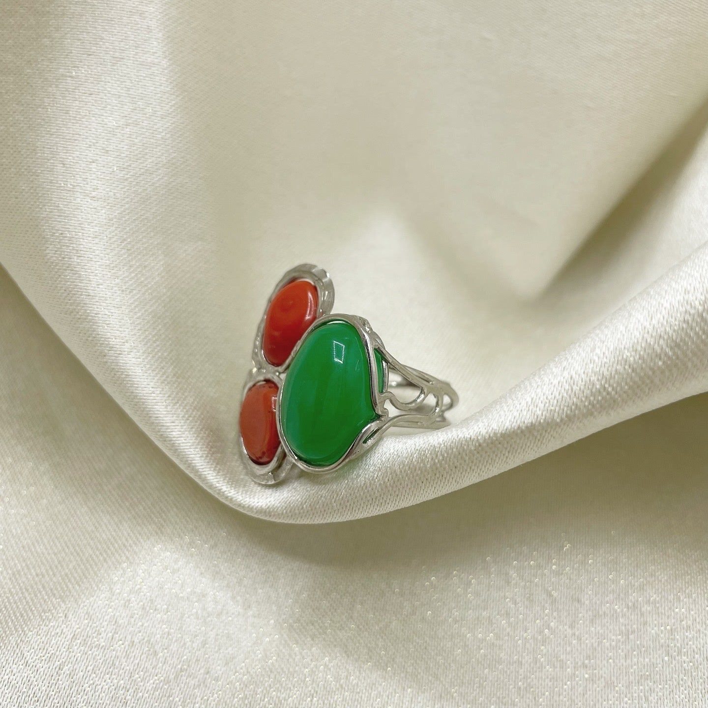 Anello Giada e Corallo - Argento 925