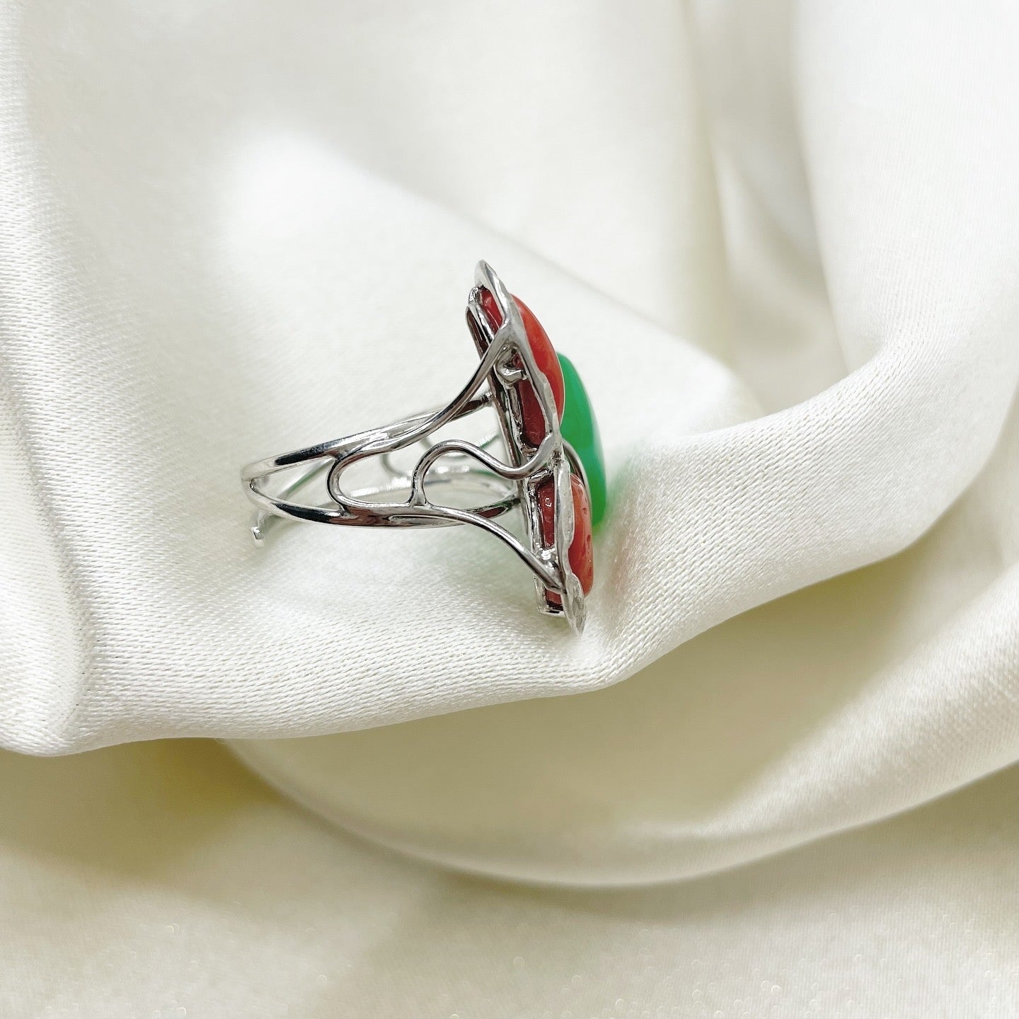 Anello Giada e Corallo - Argento 925