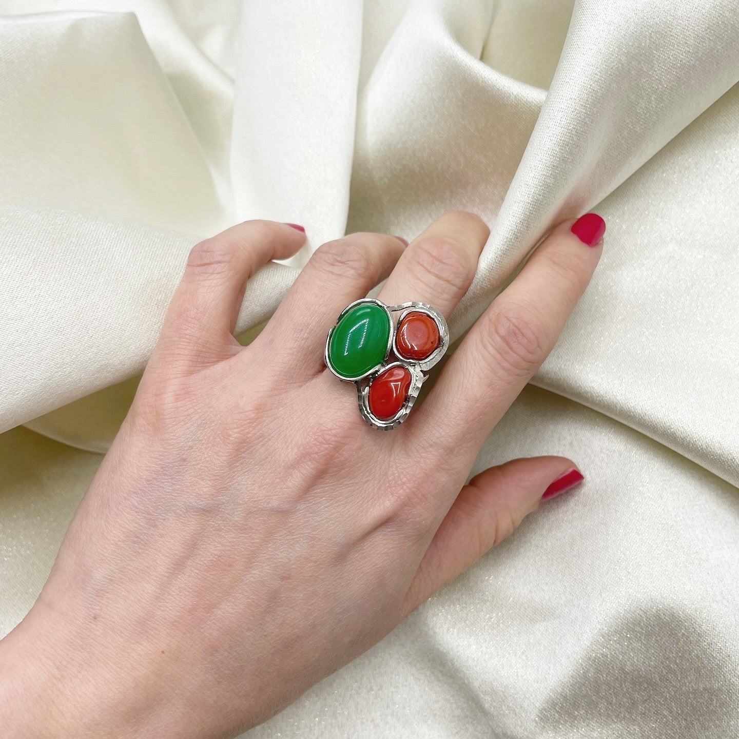 Anello Giada e Corallo - Argento 925