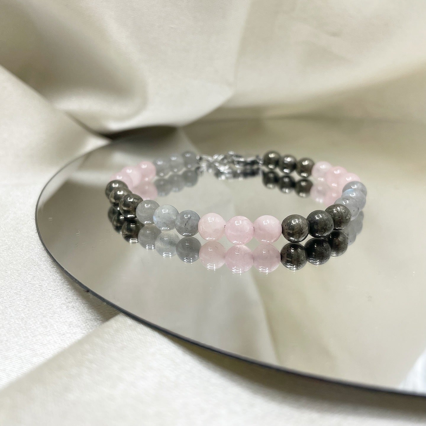 Bracciale Abbondanza Plus (Pirite, Labradorite, Quarzo Rosa)