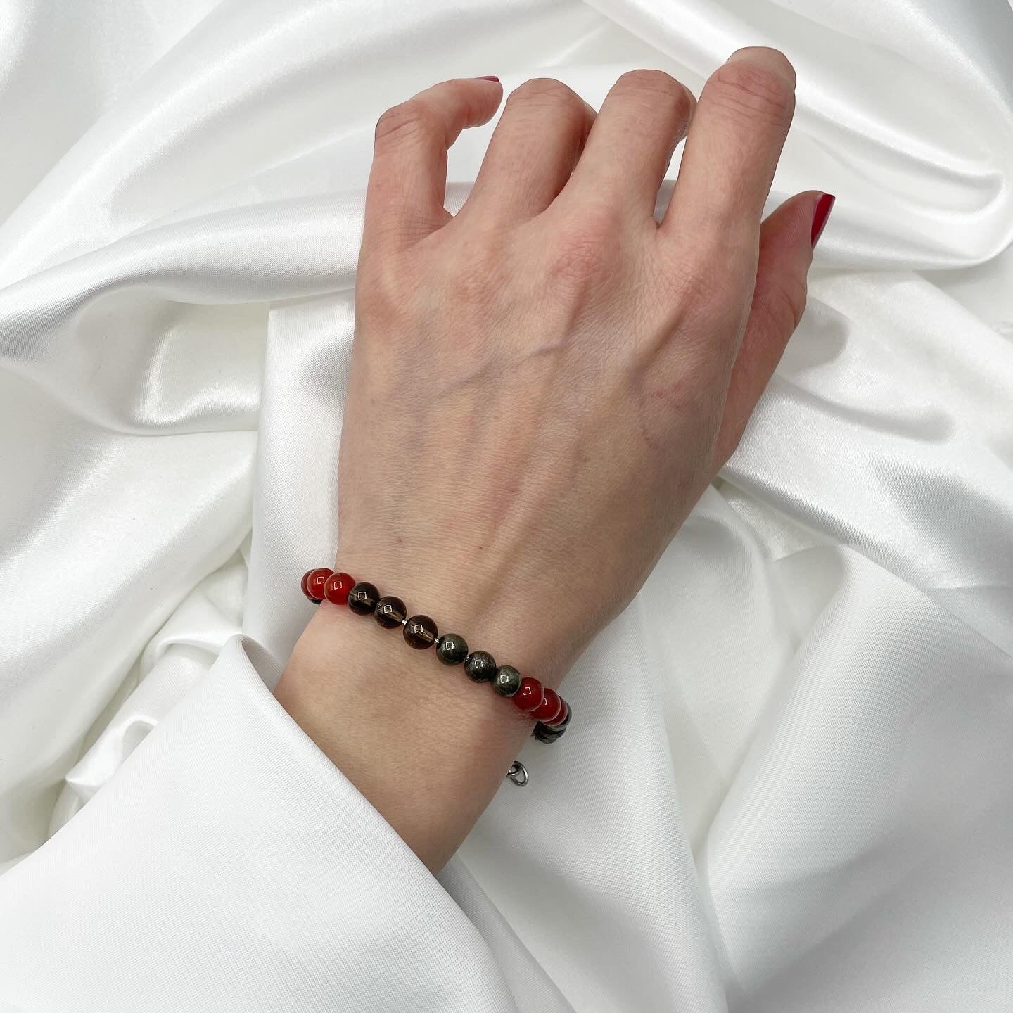 Bracciale Nuove Opportunità - Pirite, Corniola, Quarzo Fumè