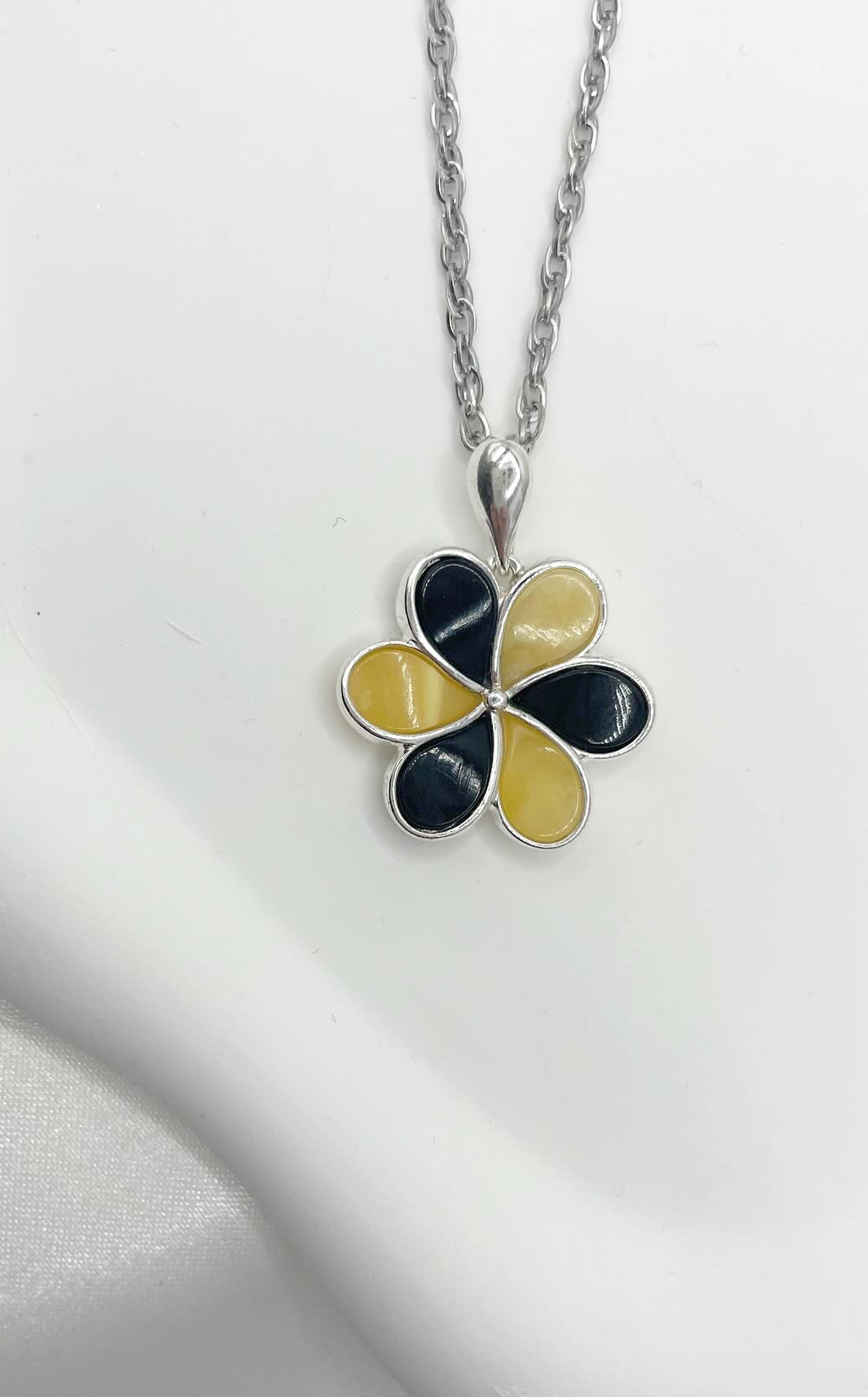 Collana Fiore Ambra e Argento 925