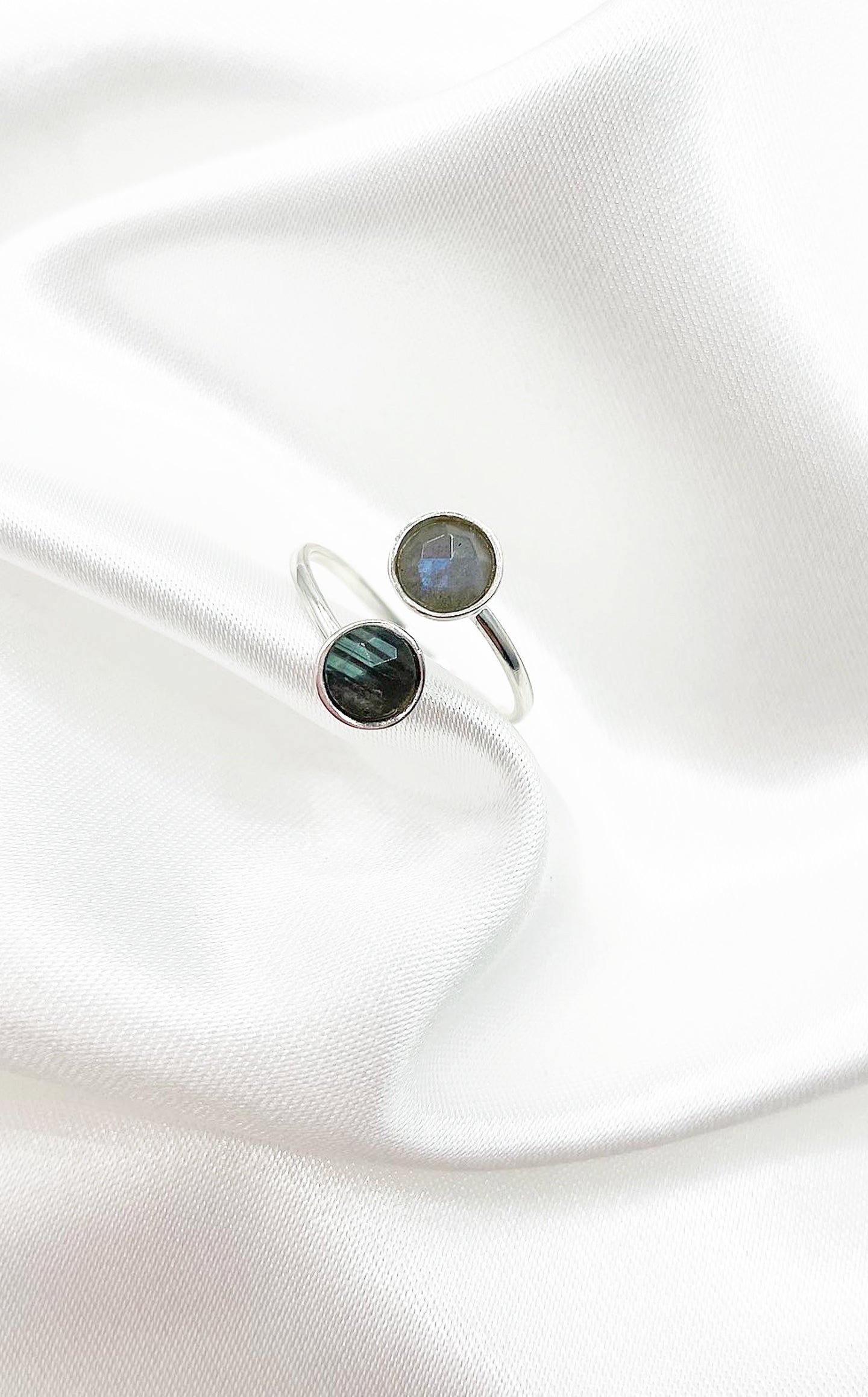 Anello Labradorite Grigia Gemini e Argento 925