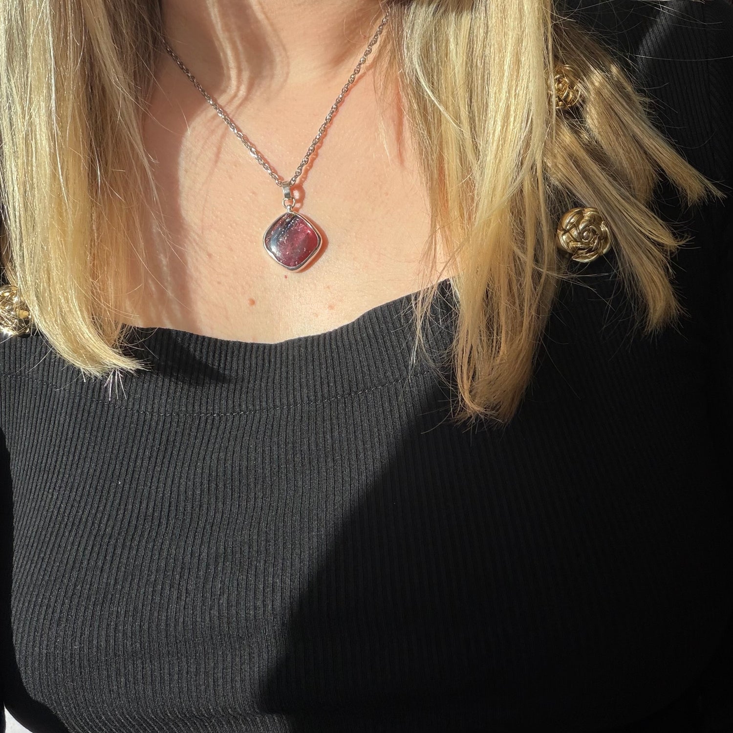 Ciondolo Tormalina Rosa Watermelon Rombo - Argento 925