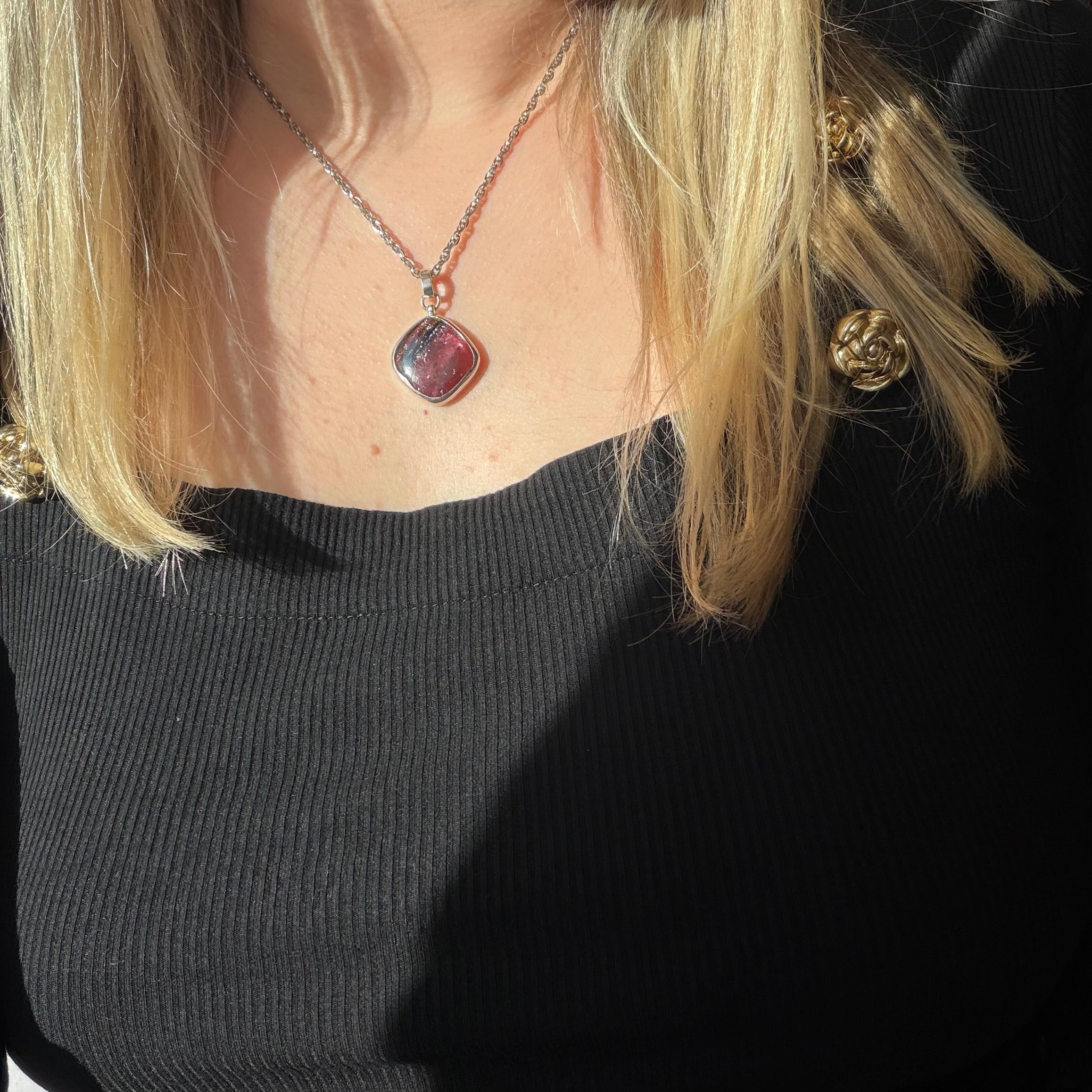 Ciondolo Tormalina Rosa Watermelon Rombo - Argento 925
