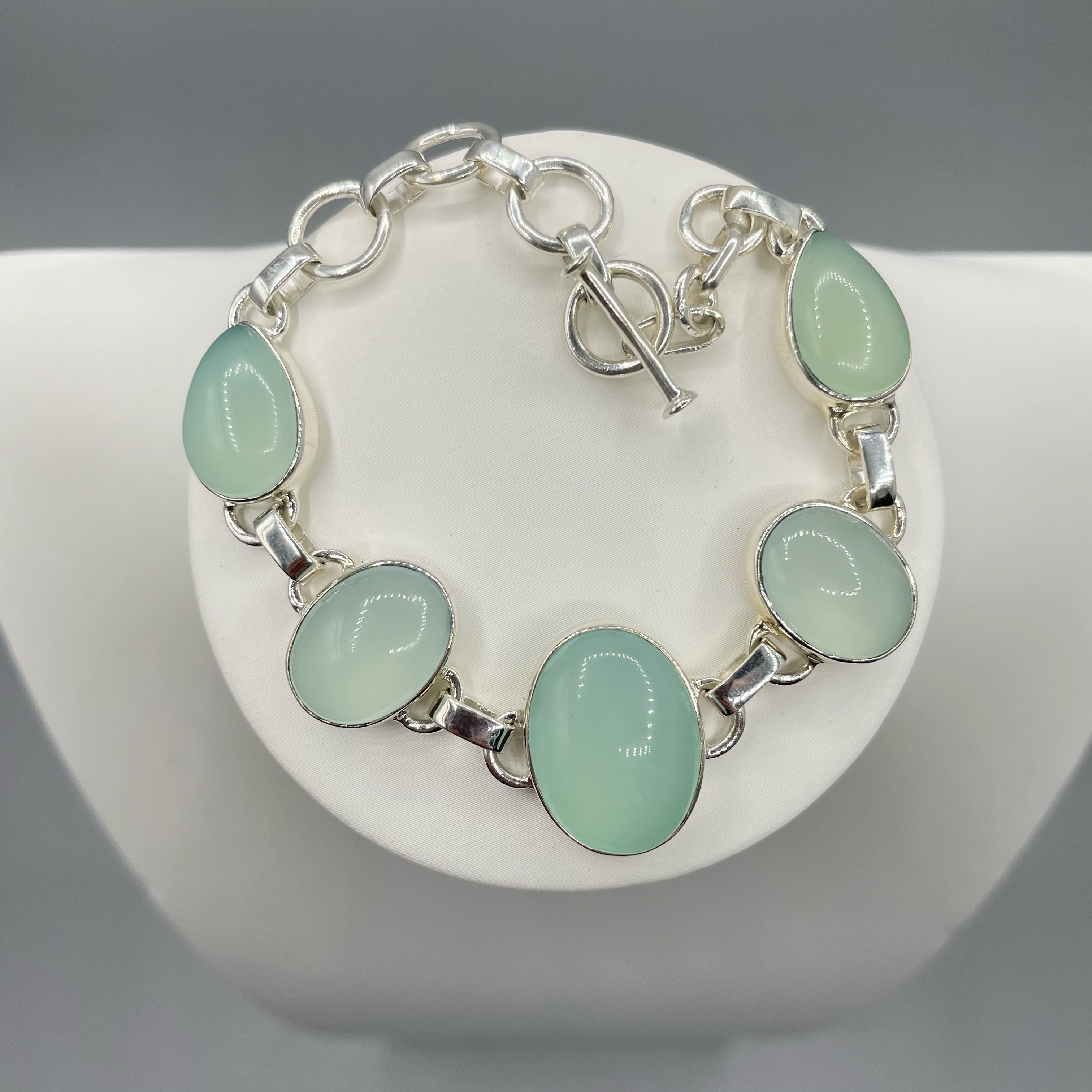 Bracciale Calcedonio Acqua e Argento 925 - Ovale