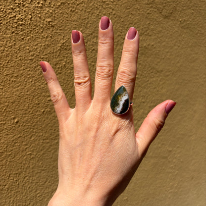 Anello Diaspro Oceano Argento 925 - a  Goccia