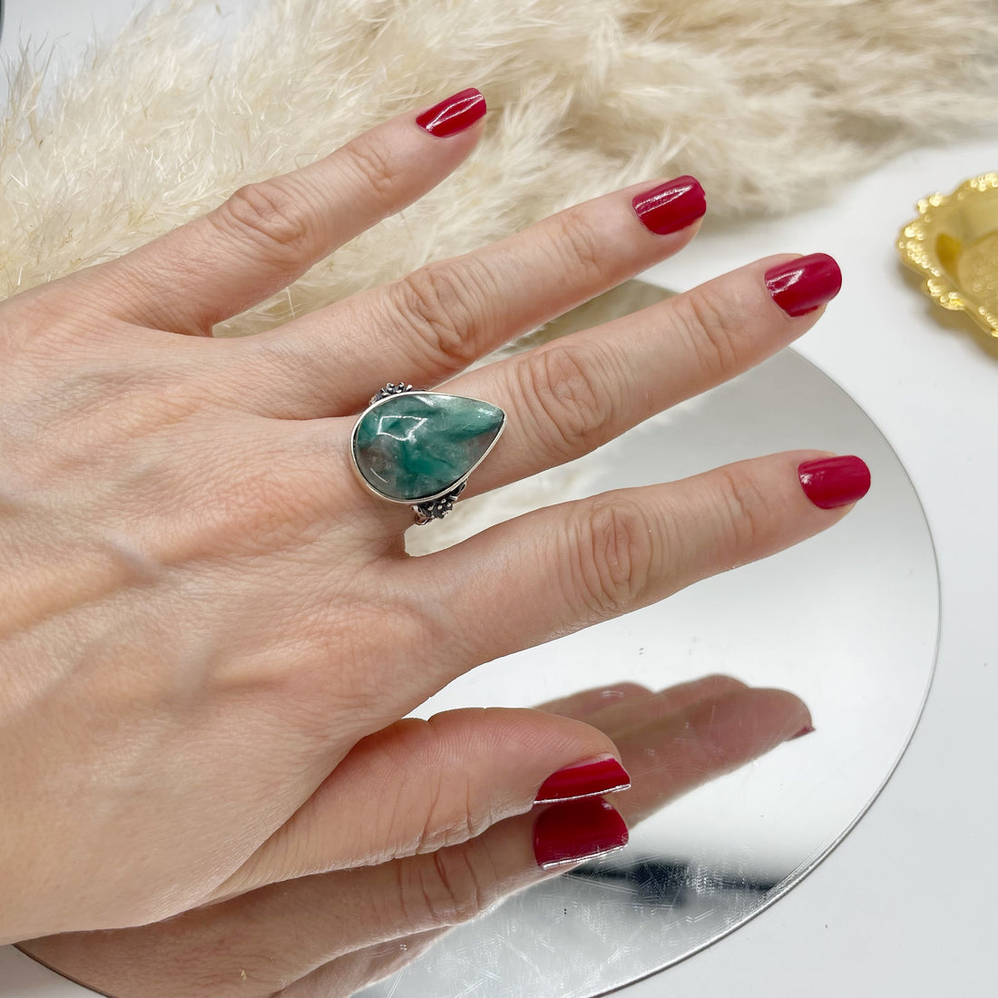 Anello Lepidolite Verde a Goccia - Argento 925