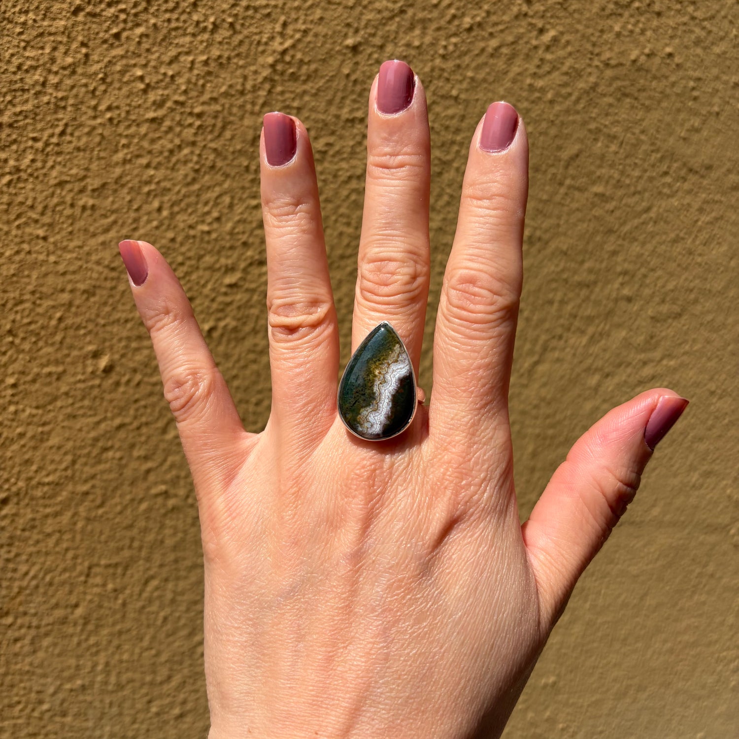 Anello Diaspro Oceano Argento 925 - a  Goccia