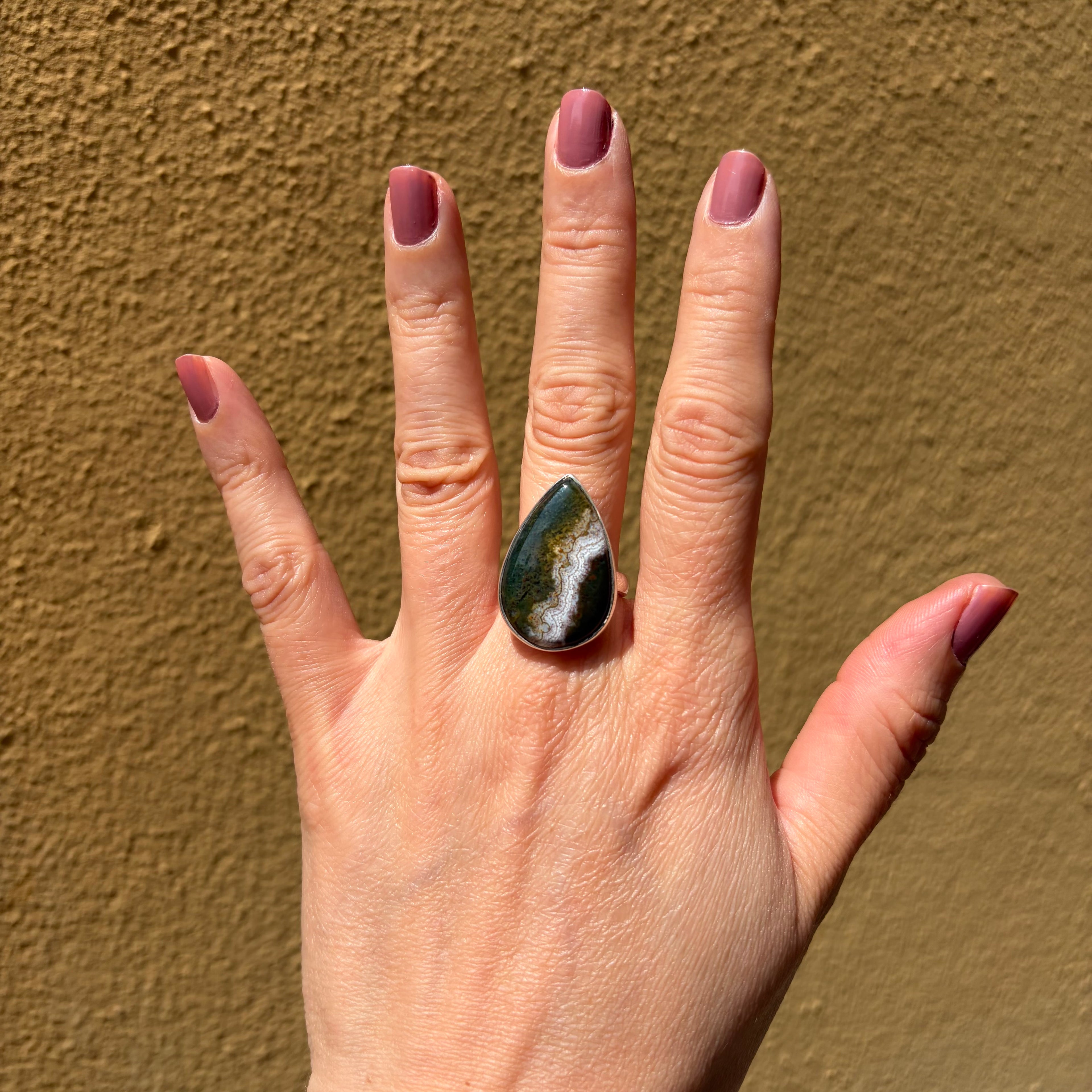 Anello Diaspro Oceano Argento 925 - a  Goccia