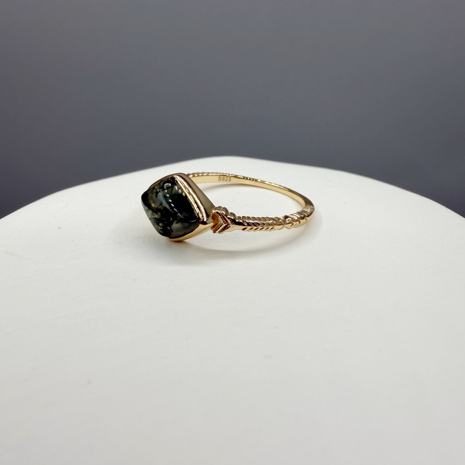 Anello Agata Muschiata | Argento 925 placcato oro 14k - NON REGOLABILE