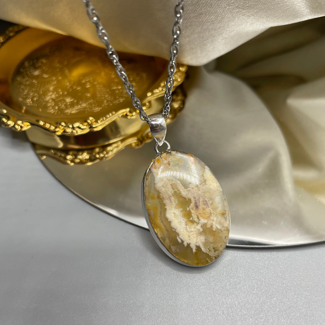 Ciondolo Agata Plume Ovale e Argento 925