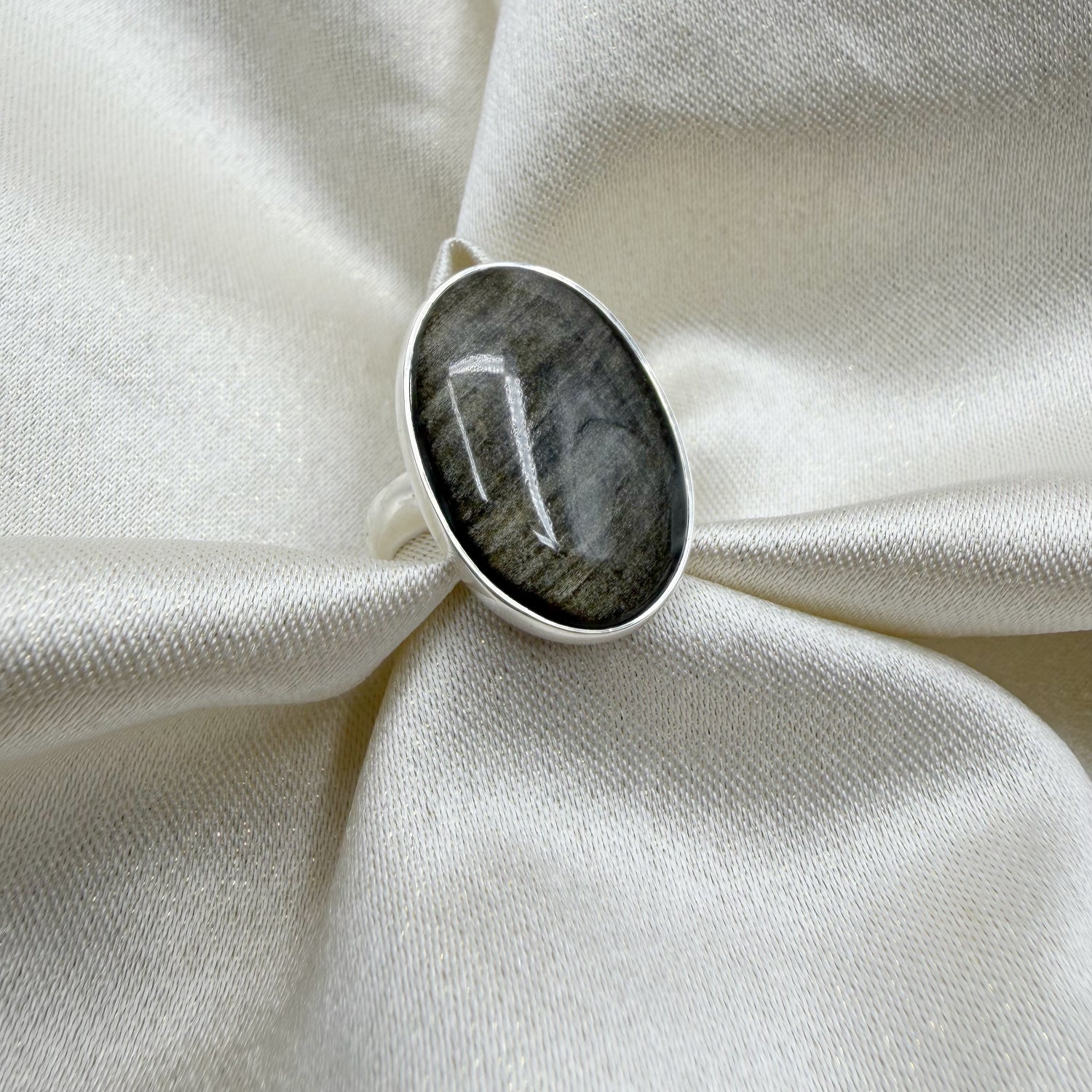 Anello Ossidiana Dorata Ovale - Argento 925