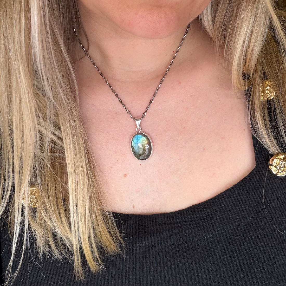 Ciondolo Labradorite Multifuoco Argento 925 - Ovale