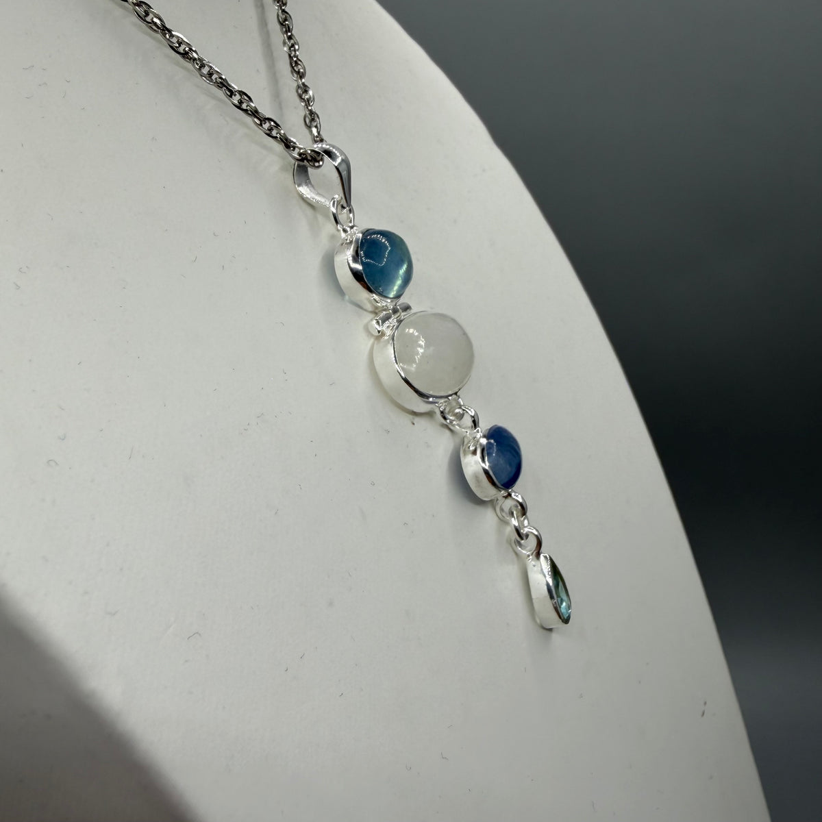 Ciondolo Acquamarina, Labradorite, Cianite, Quarzo - Argento 925