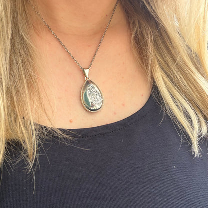 Ciondolo Drusa di Agata con Pirite Aura - Argento 925 - a Goccia