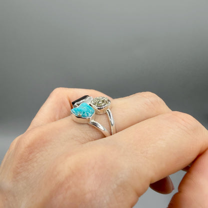 Anello Pirite, Turchese, Tormalina - Argento 925