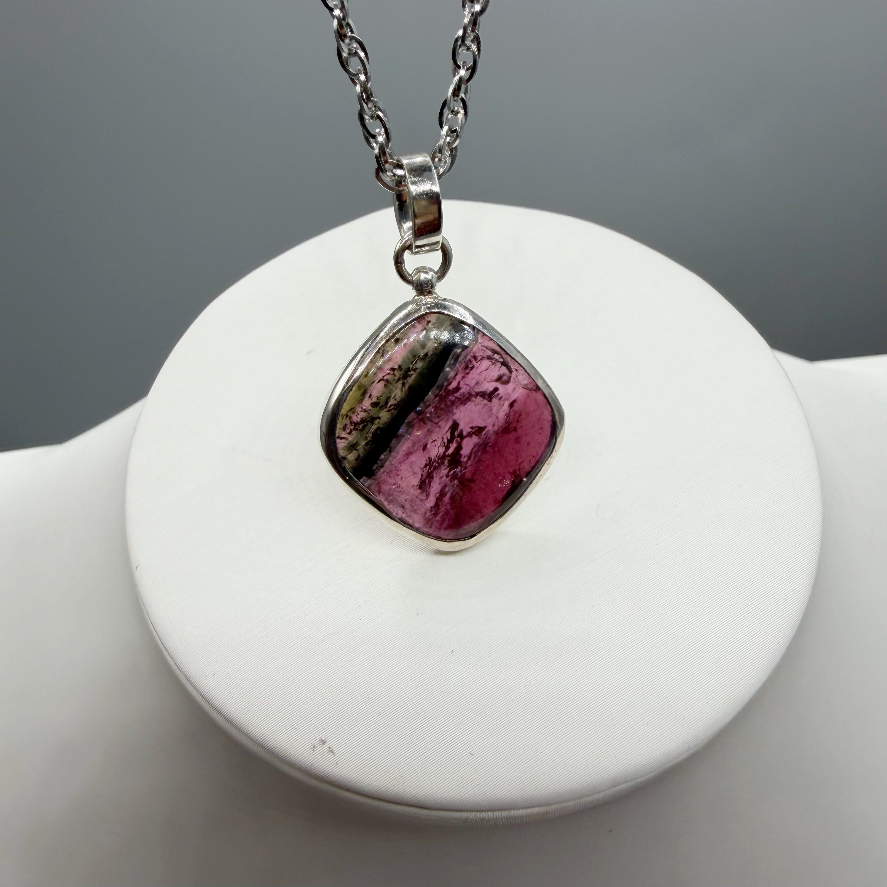 Ciondolo Tormalina Rosa Watermelon Rombo - Argento 925
