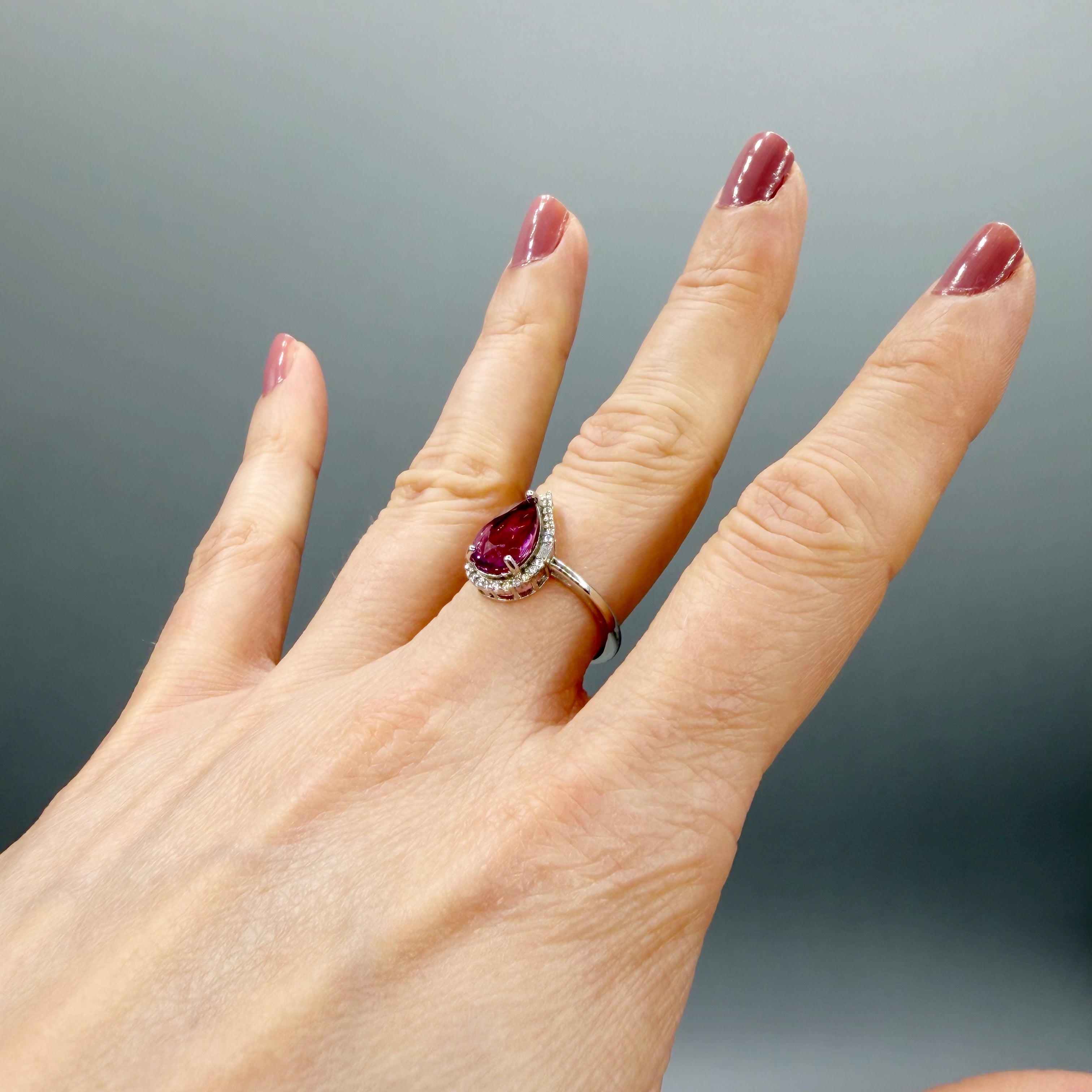 Anello Fluorite Rosa - Argento 925 - Goccia