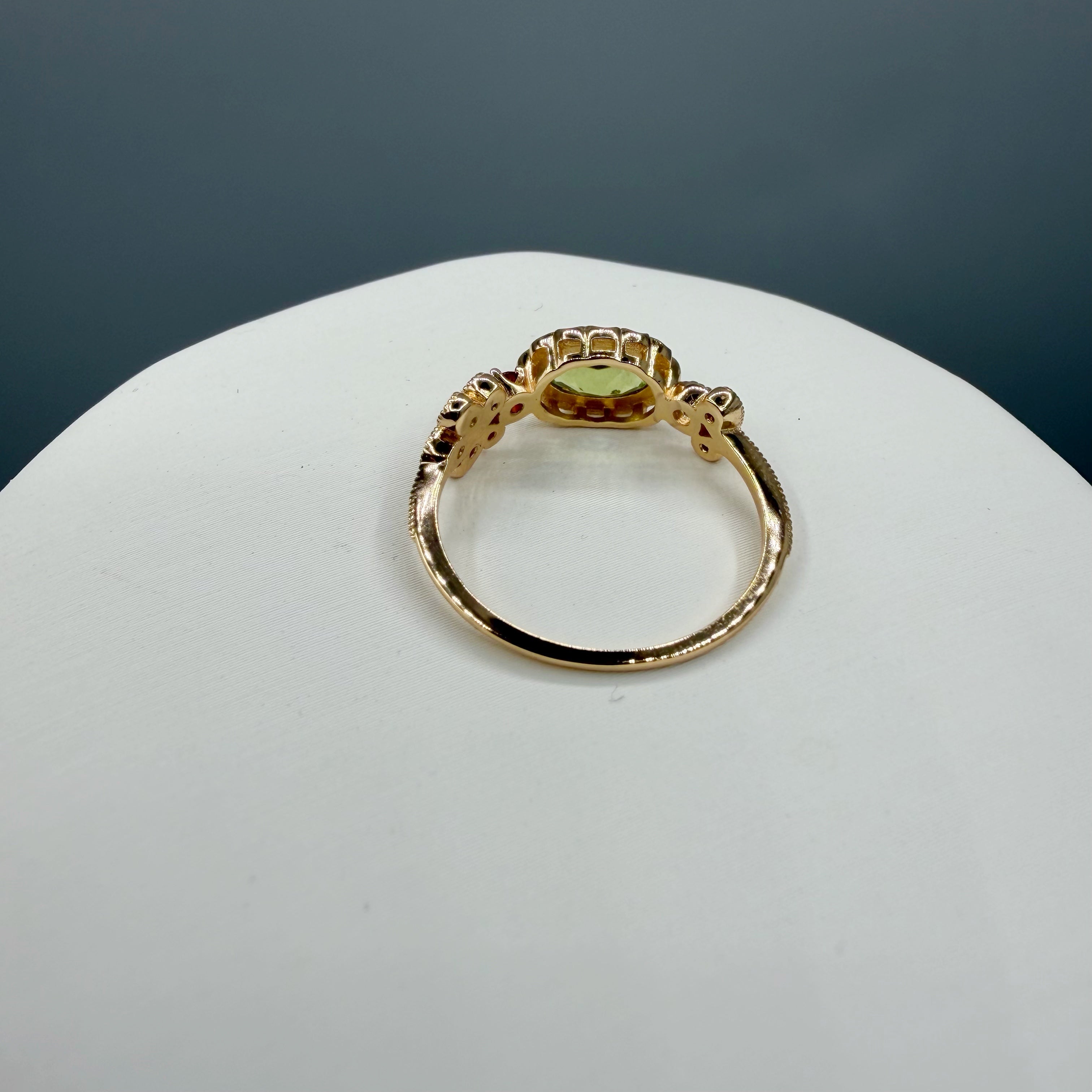 Anello Peridoto e Granato | Argento 925 placcato oro 14k - NON REGOLABILE