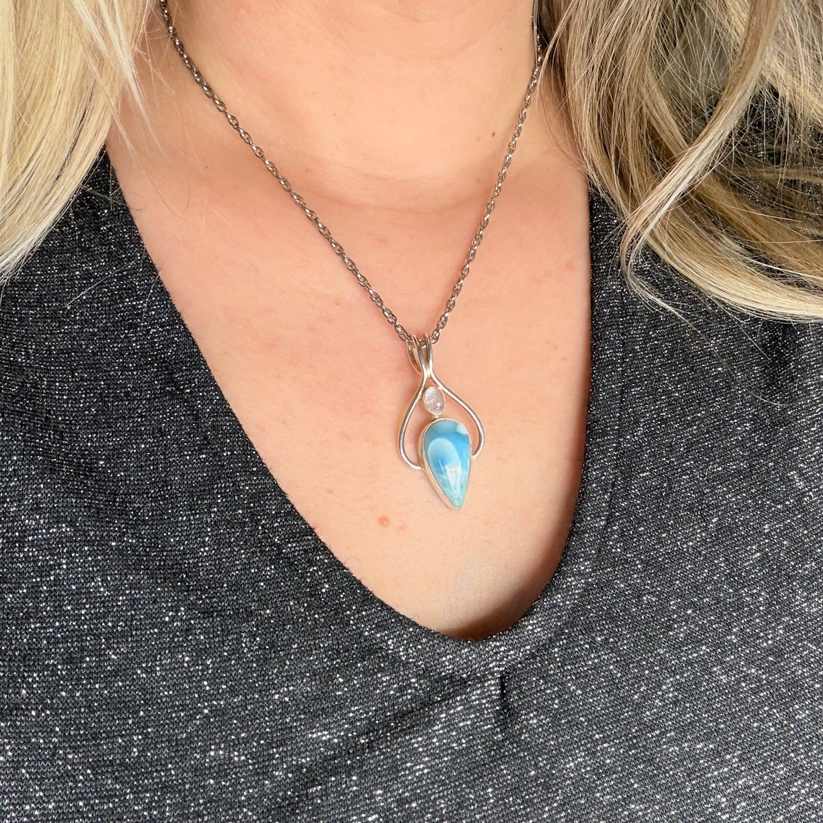 Ciondolo Larimar e Labradorite Bianca | Argento 925