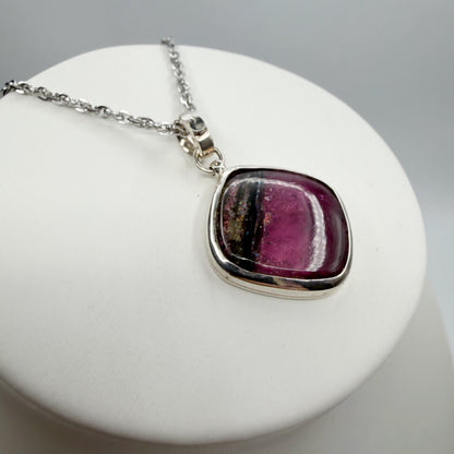 Ciondolo Tormalina Rosa Watermelon Rombo - Argento 925