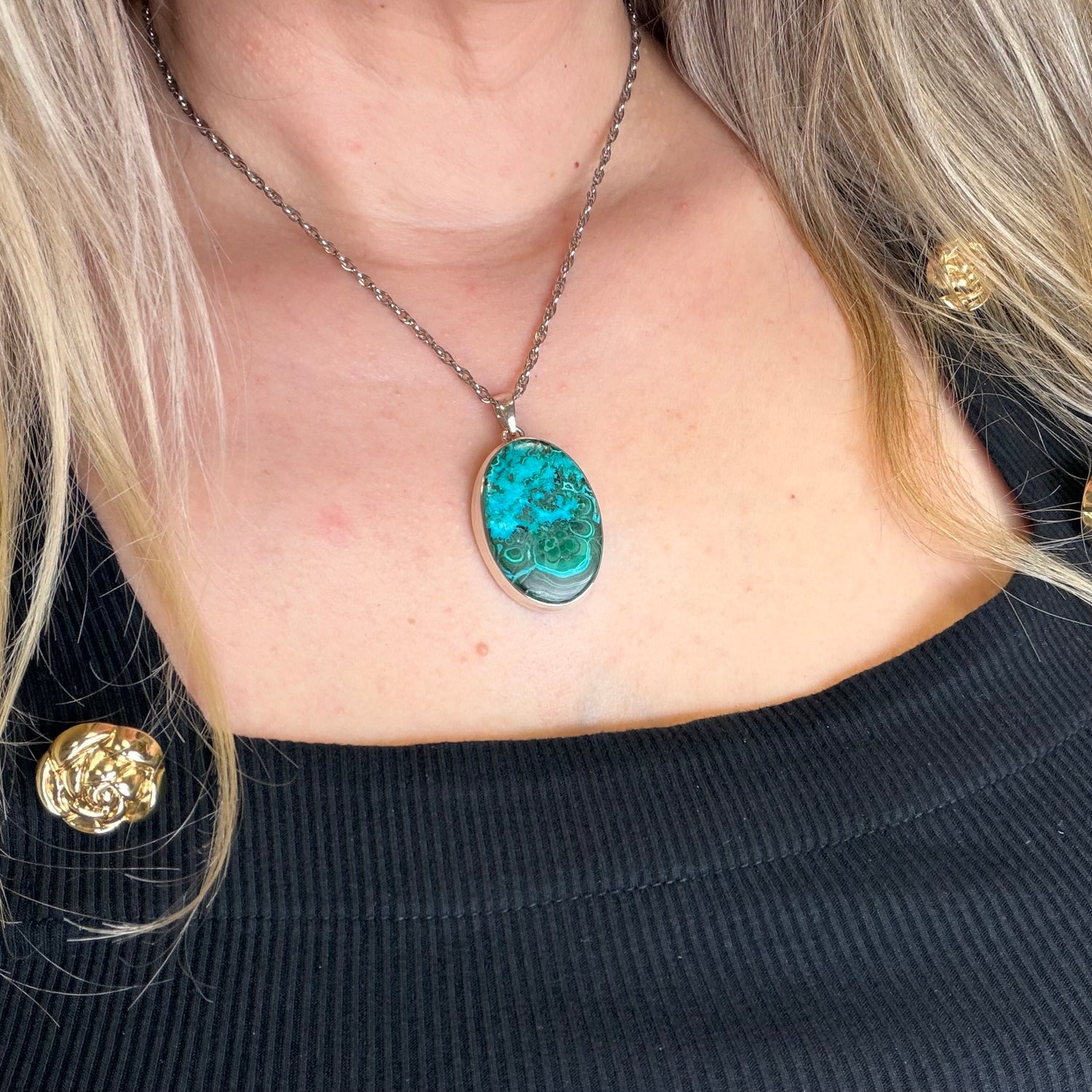 Ciondolo Malachite e Crisocolla Argento 925 - Ovale
