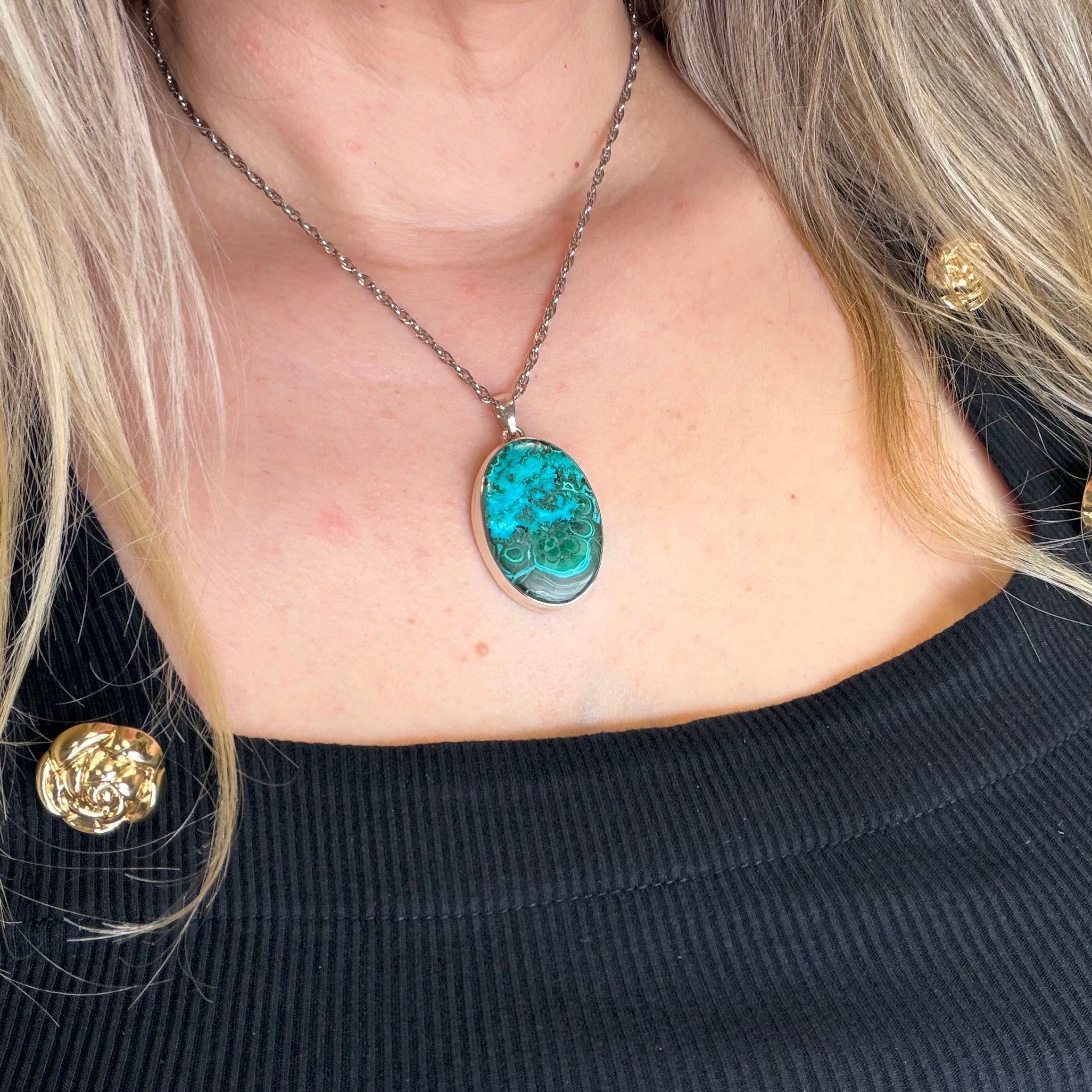 Ciondolo Malachite e Crisocolla Argento 925 - Ovale