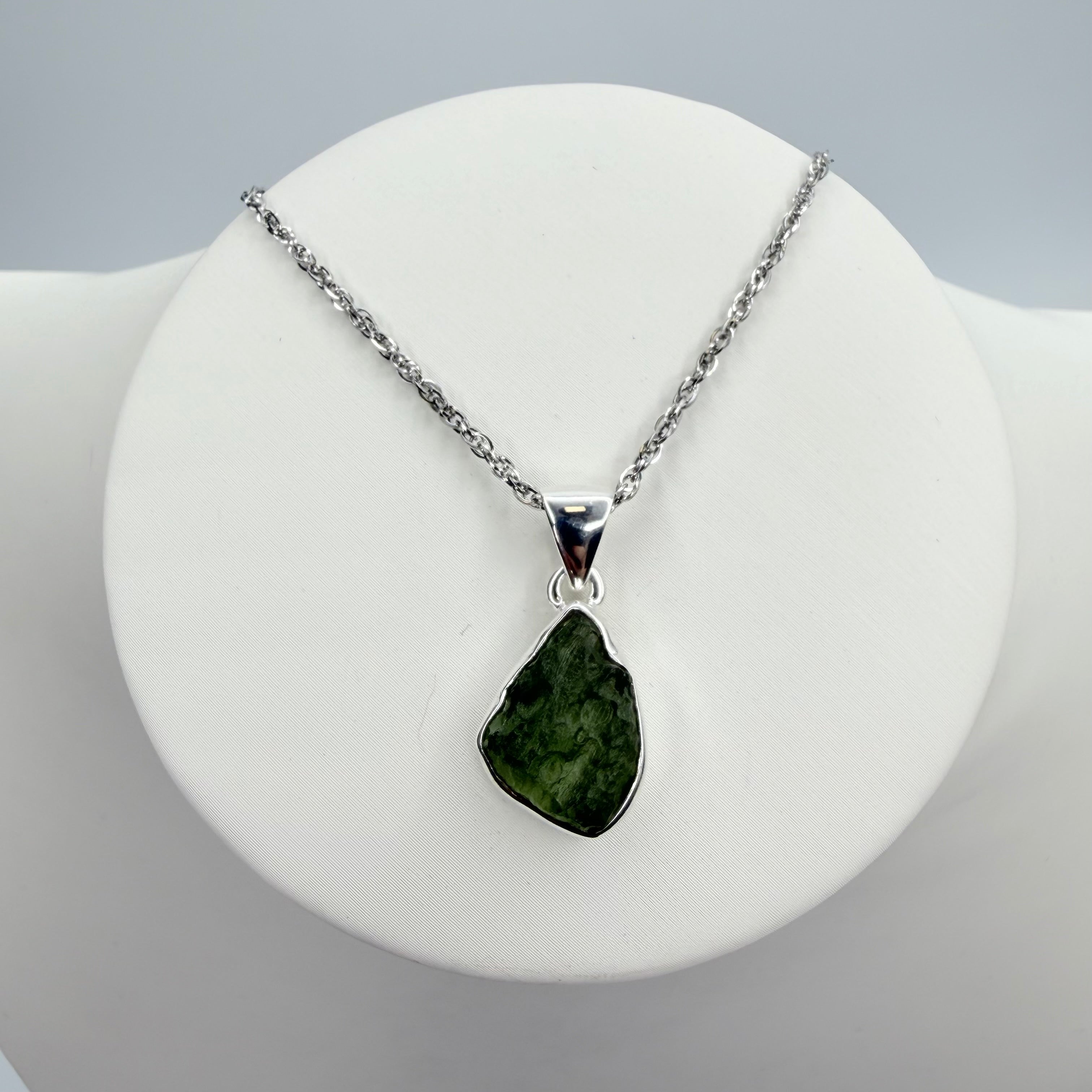 Ciondolo Moldavite Grezza - Argento 925