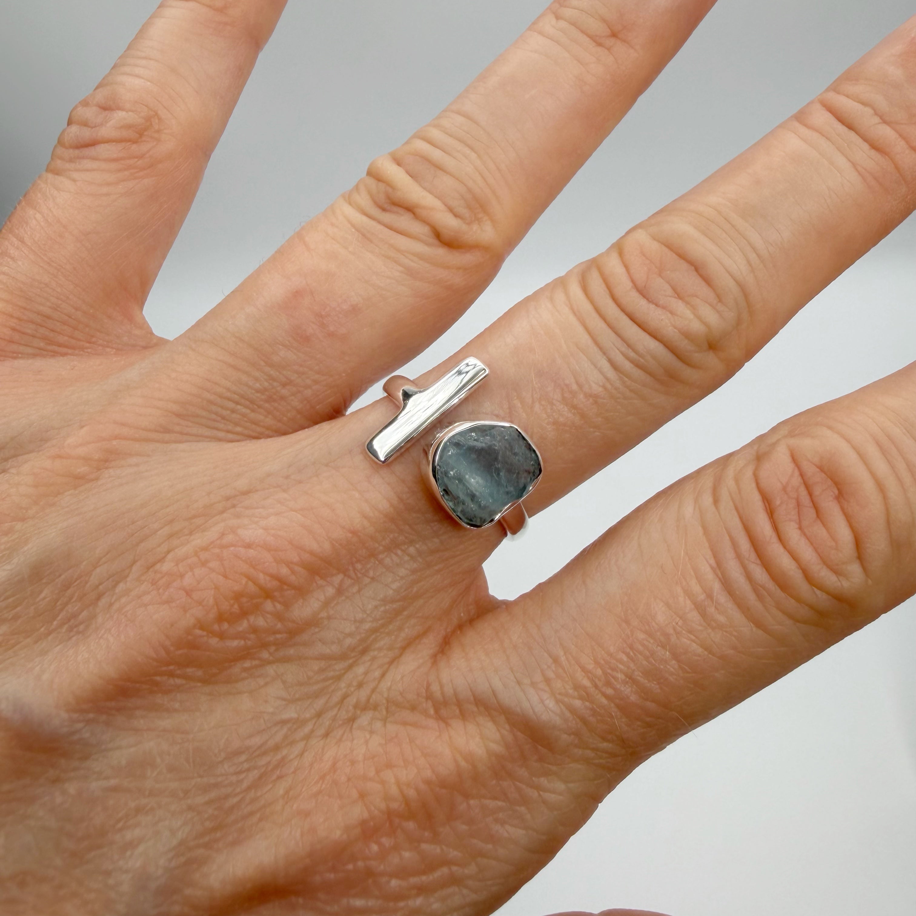 Anello Acquamarina grezza - Argento 925