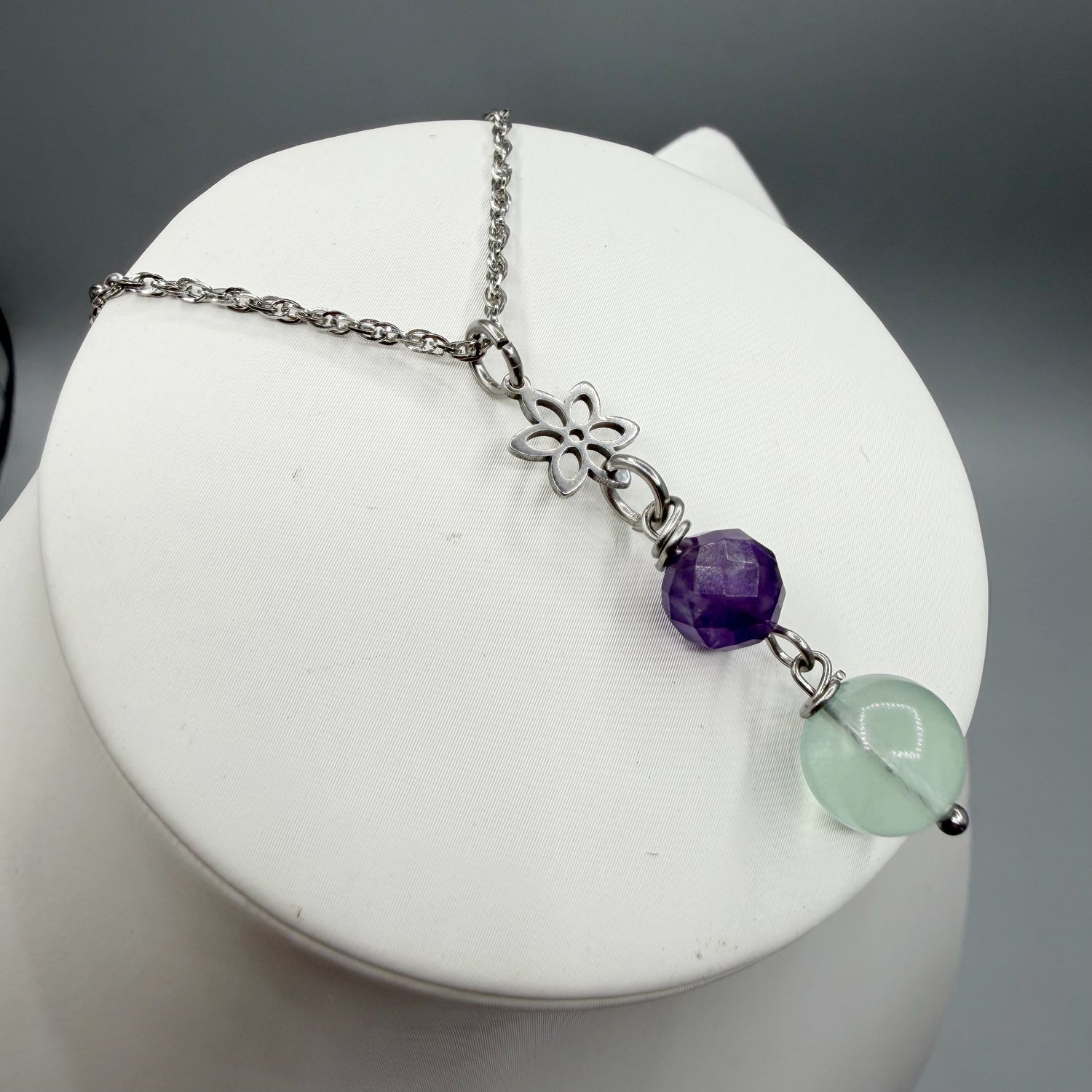 Ciondolo Serenità - Ametista e Fluorite - acciaio inossidabile