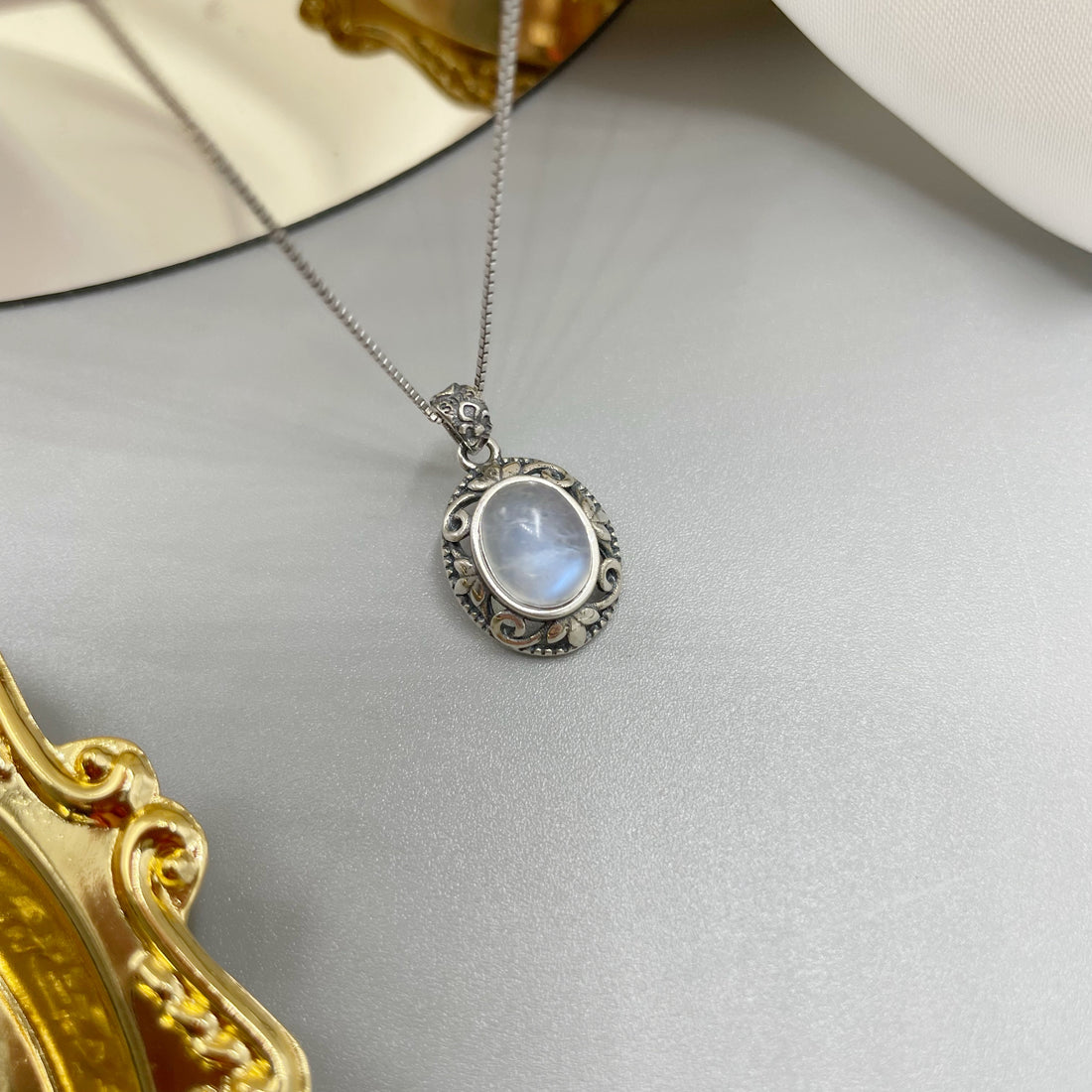 Ciondolo Vintage Labradorite Bianca - Argento 925