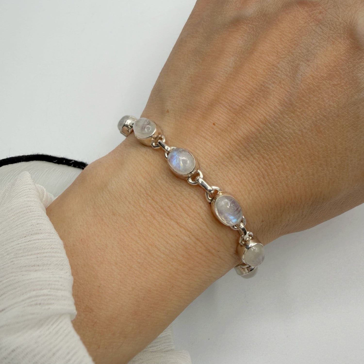 Bracciale Labradorite Bianca e Argento 925 - Ovale