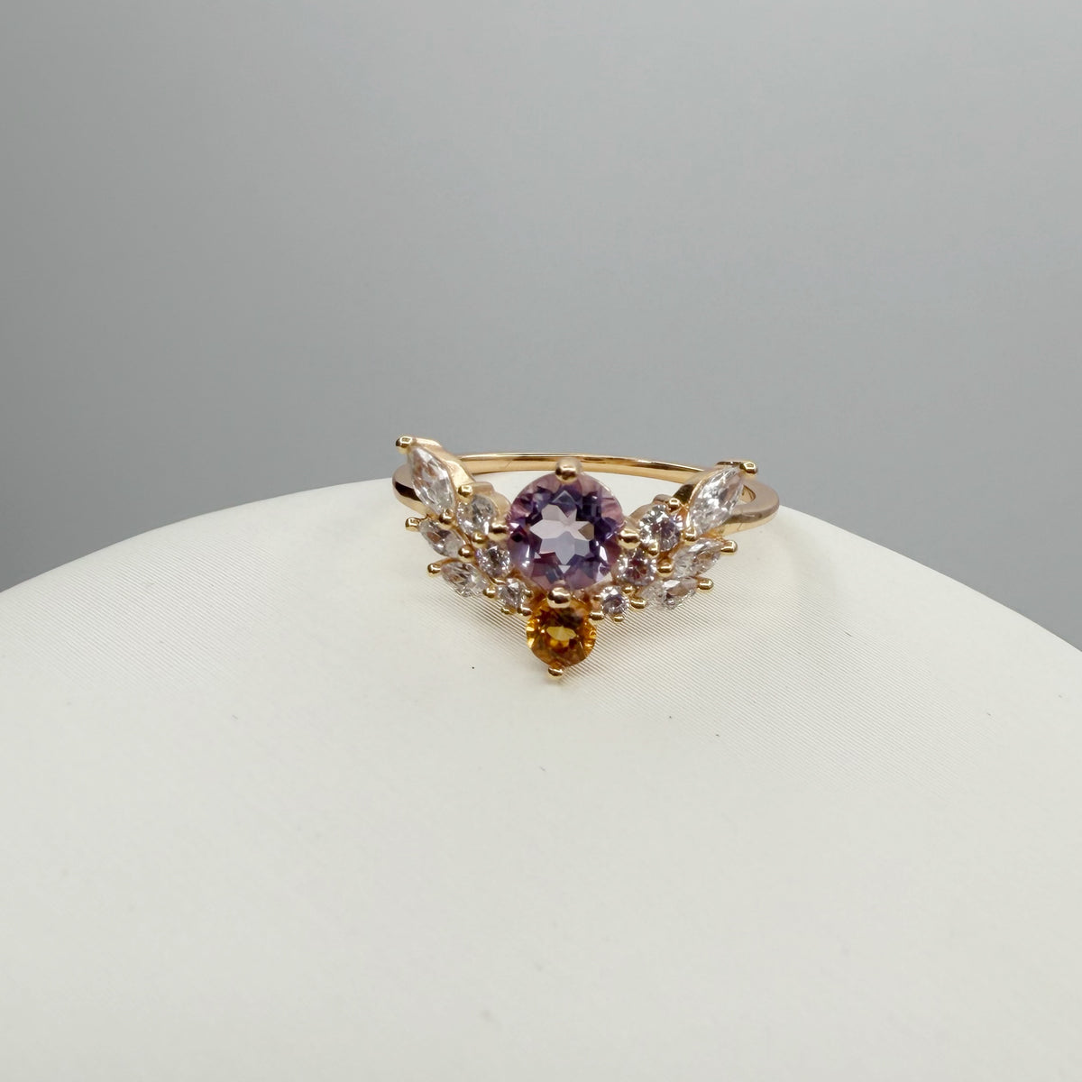 Anello Ametista e Topazio | Argento 925 placcato oro 14k - NON REGOLABILE