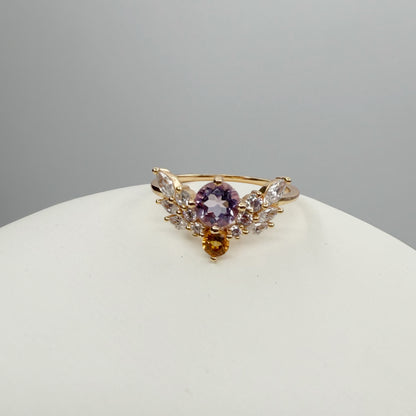 Anello Ametista e Topazio | Argento 925 placcato oro 14k - NON REGOLABILE