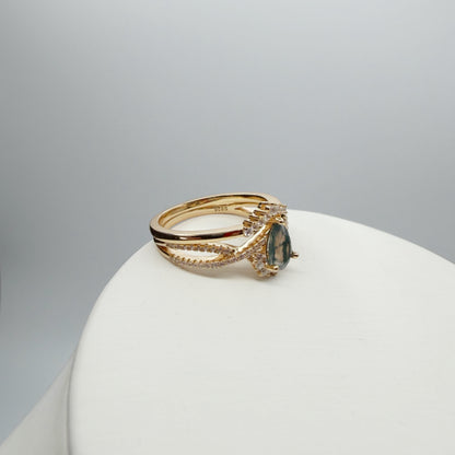 Doppio Anello Agata Muschiata GOLD | Argento 925 placcato oro 14k - NON REGOLABILE