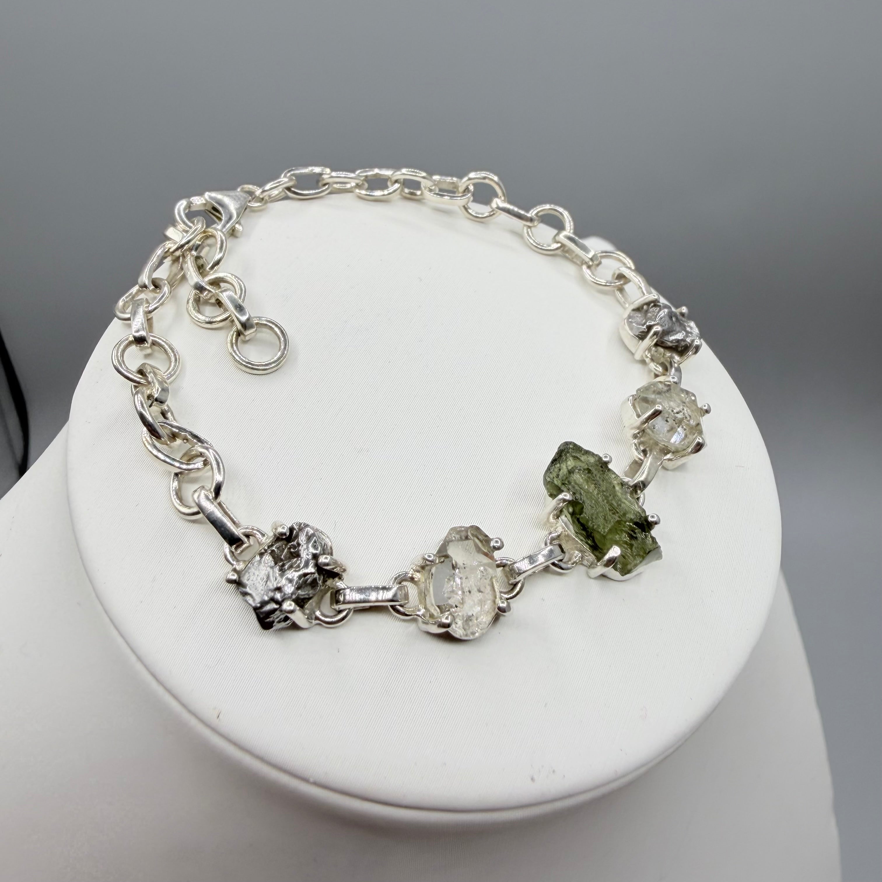Bracciale Moldavite, Herkimer, Meteorite Campo del Cielo | Argento 925
