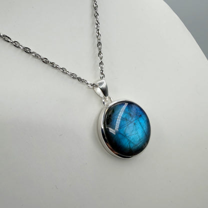 Ciondolo Labradorite Blu Argento 925 - Tondo