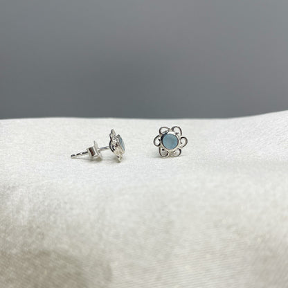 Orecchini a Lobo Acquamarina Fiore - Argento 925