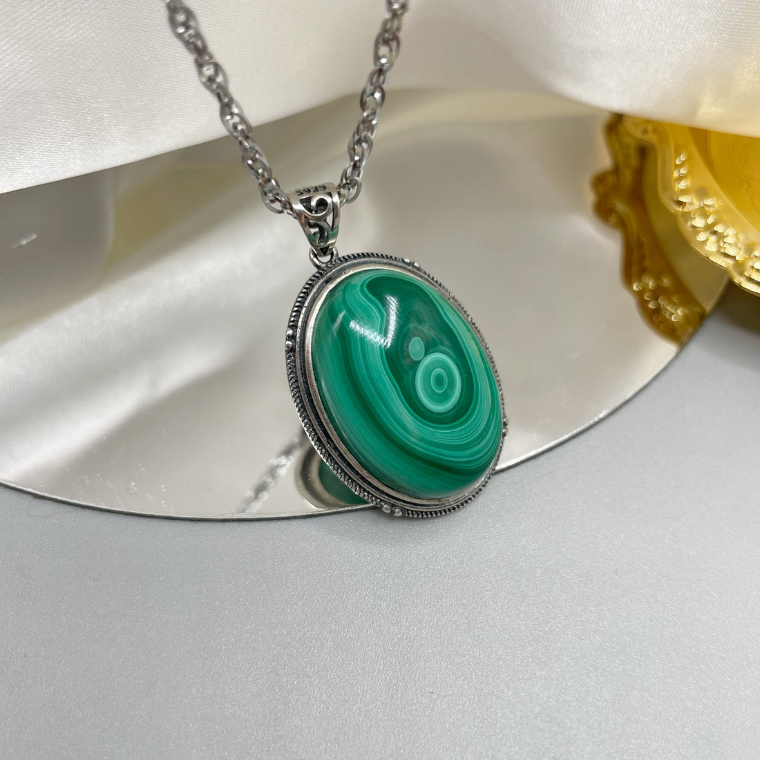 Ciondolo Malachite Ovale - Argento 925