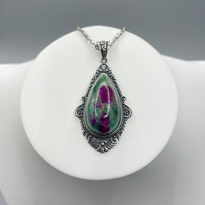 Ciondolo Rubino Fuchsite a Goccia - Argento 925